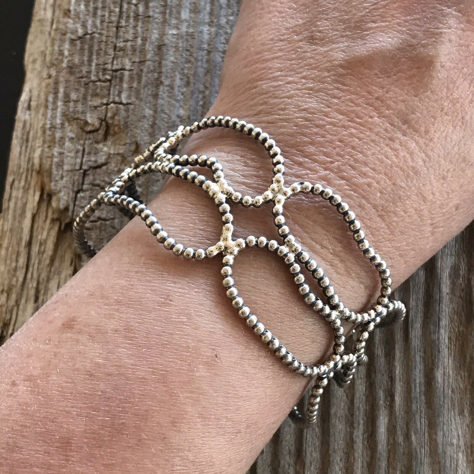 Handcrafted Bead Sterling Silver Bracelet Cuff