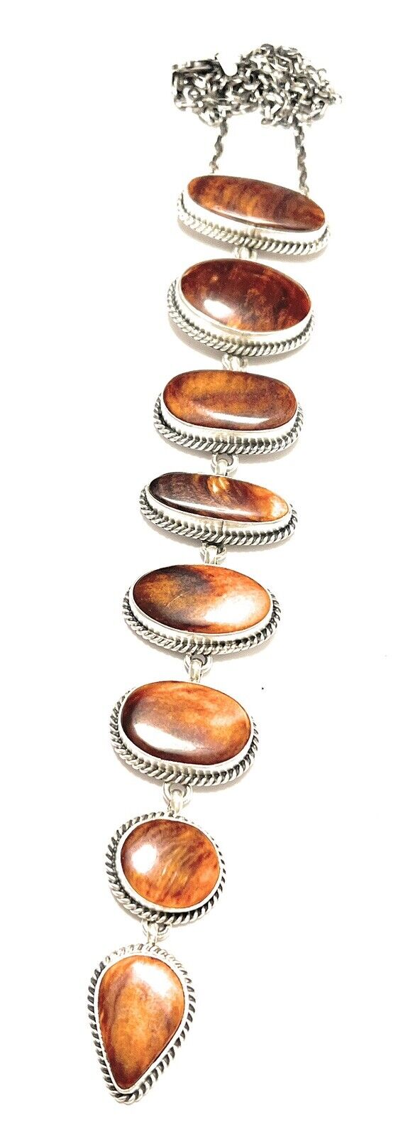 Navajo Sterling Silver Spiny Drop Necklace By Wydell Billie