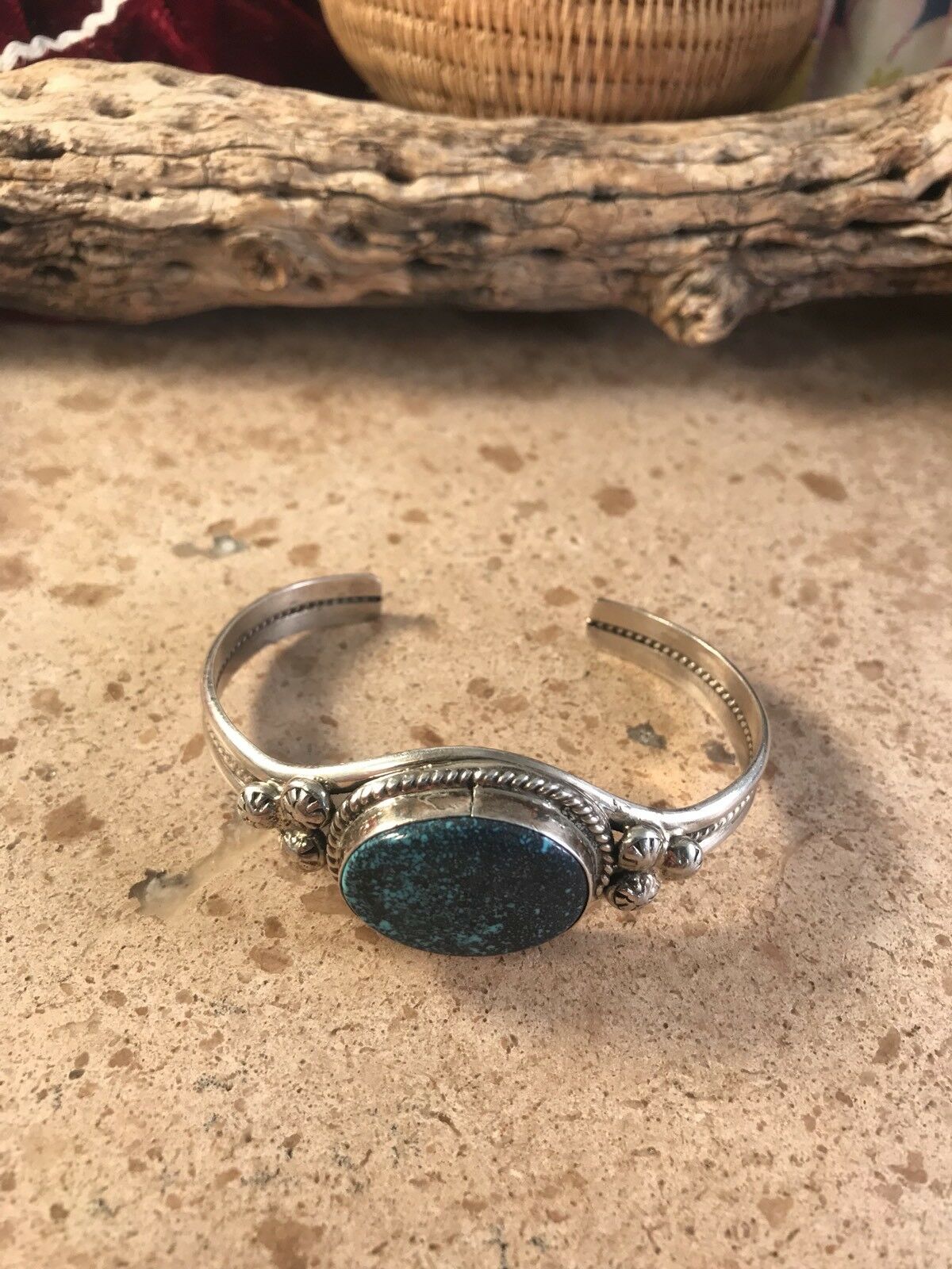 Handcrafted Kingman Web Turquoise & Sterling Silver Cuff Bracelet Signed