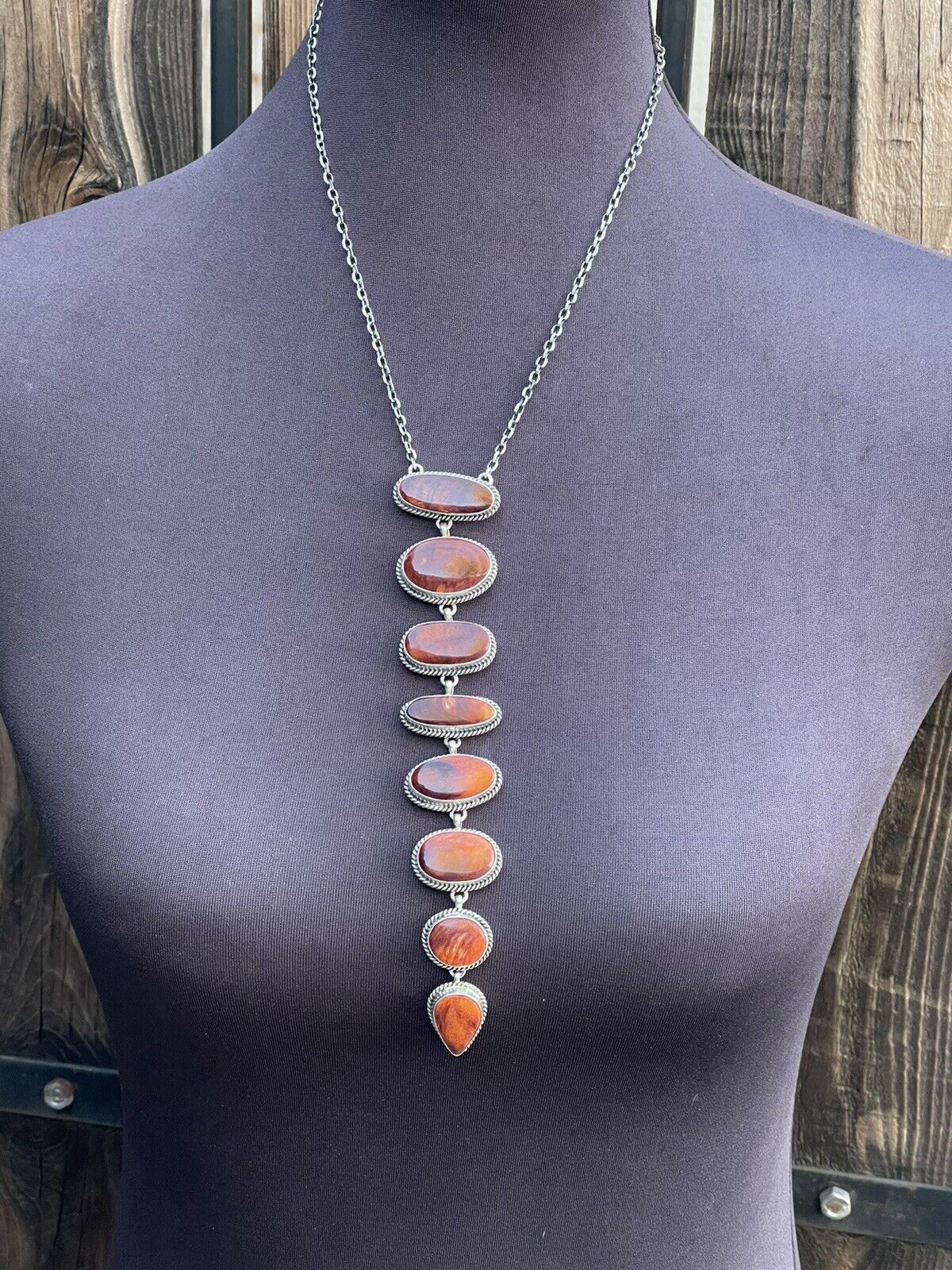 Navajo Sterling Silver Spiny Drop Necklace By Wydell Billie