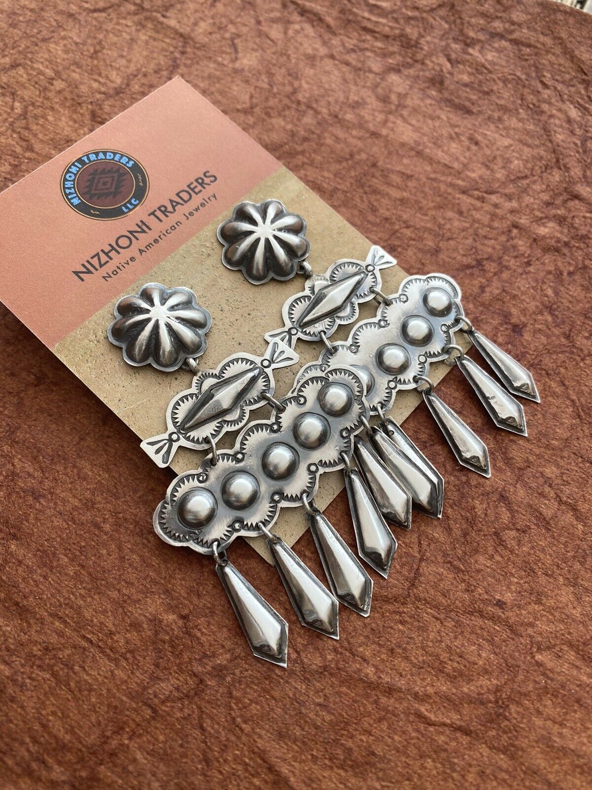 Beautiful Handcrafted Sterling Silver Concho Dangle Earrings