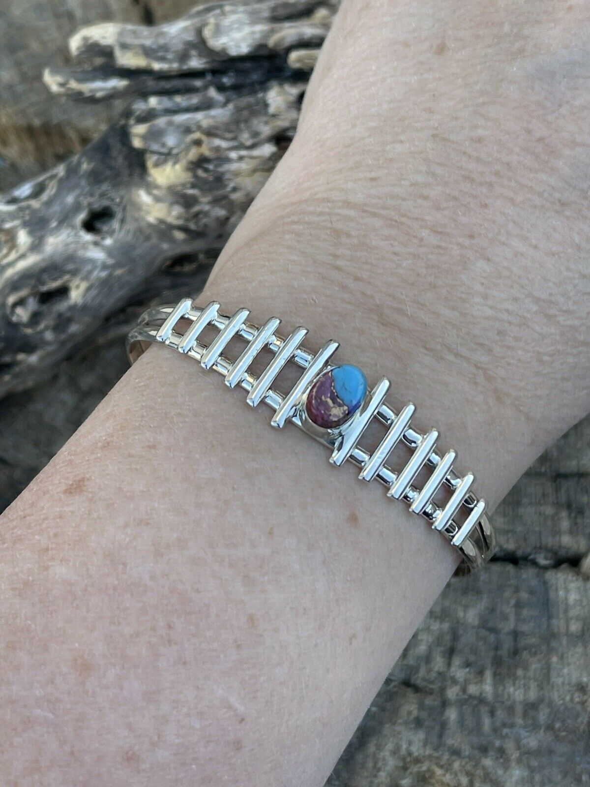 Handcrafted Pink Dream Mohave Sterling Silver Cuff Bracelet Signed