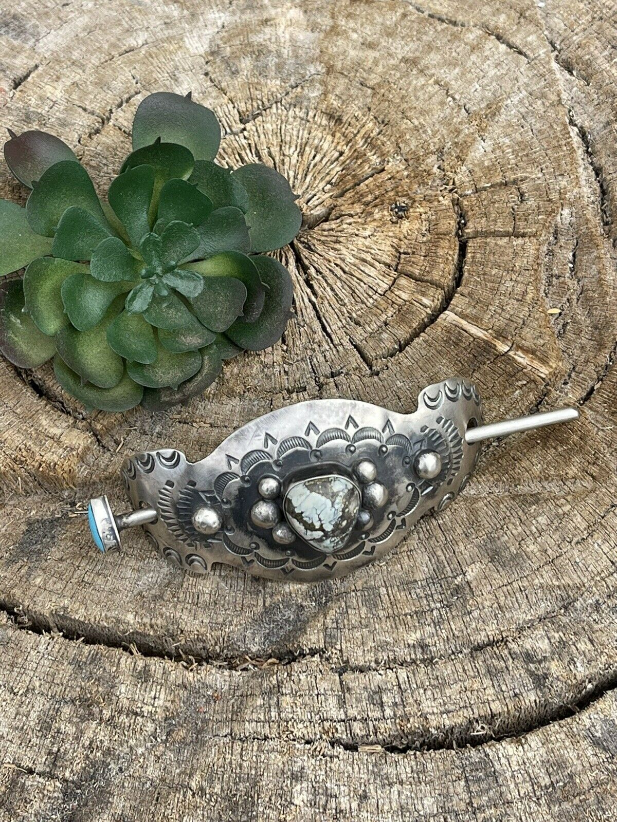 Handcrafted Sterling Silver Golden Hills Turquoise Southwest Hair Accessory