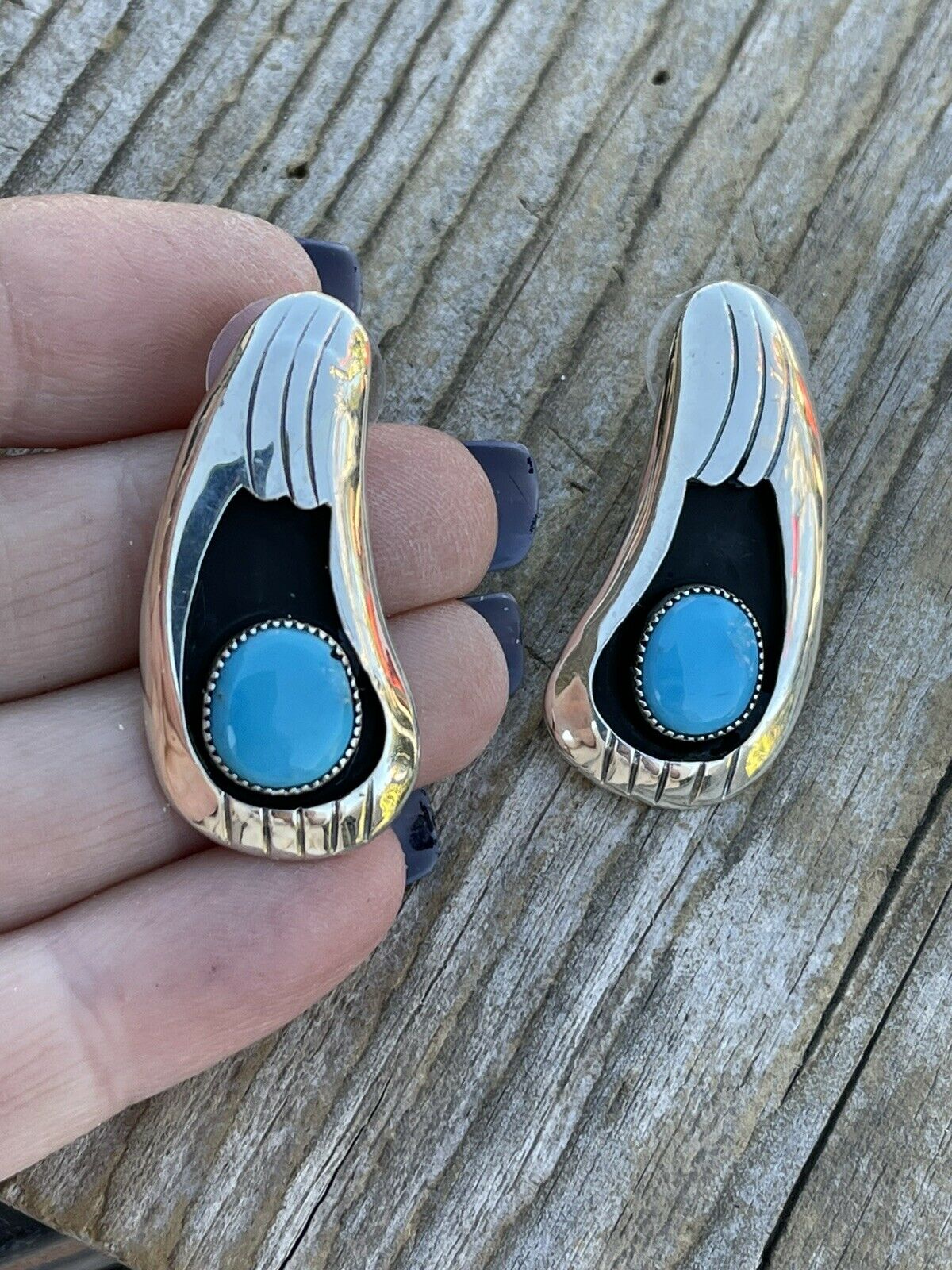 Handcrafted Turquoise And Sterling Silver Shadow Box Post Earrings