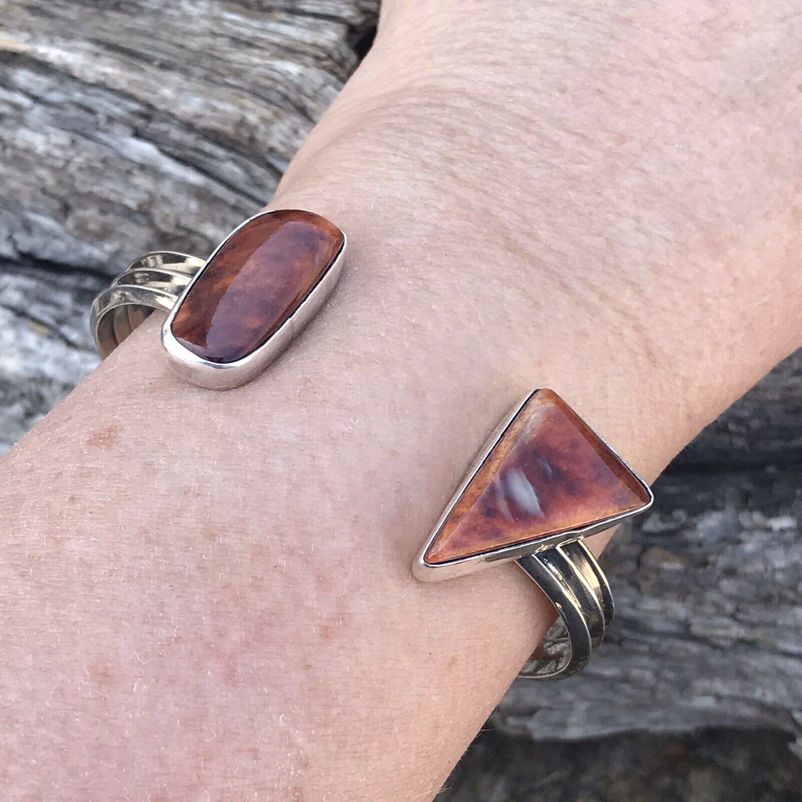 Handcrafted Purple Spiny Oyster & Sterling Silver Bracelet Cuff Signed