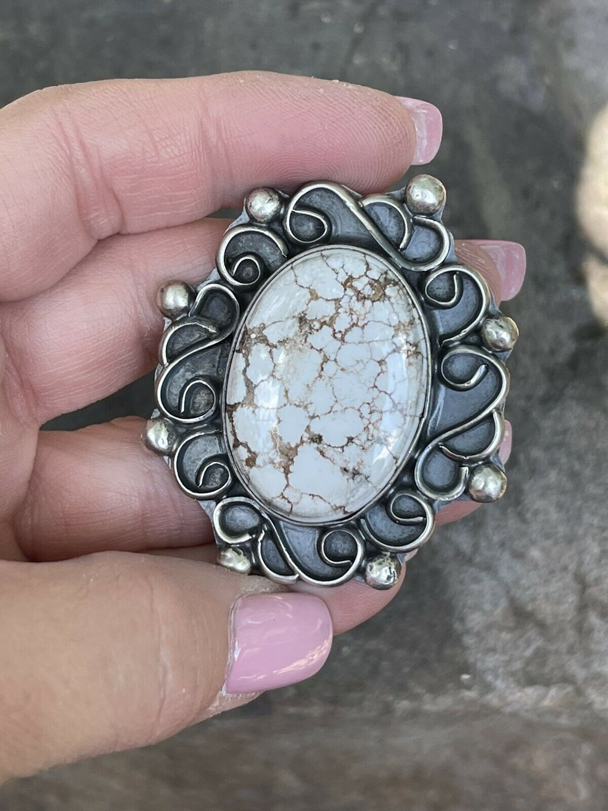 Handcrafted Swirl Statement Sterling Silver Wild Horse Oval Ring Sz 6