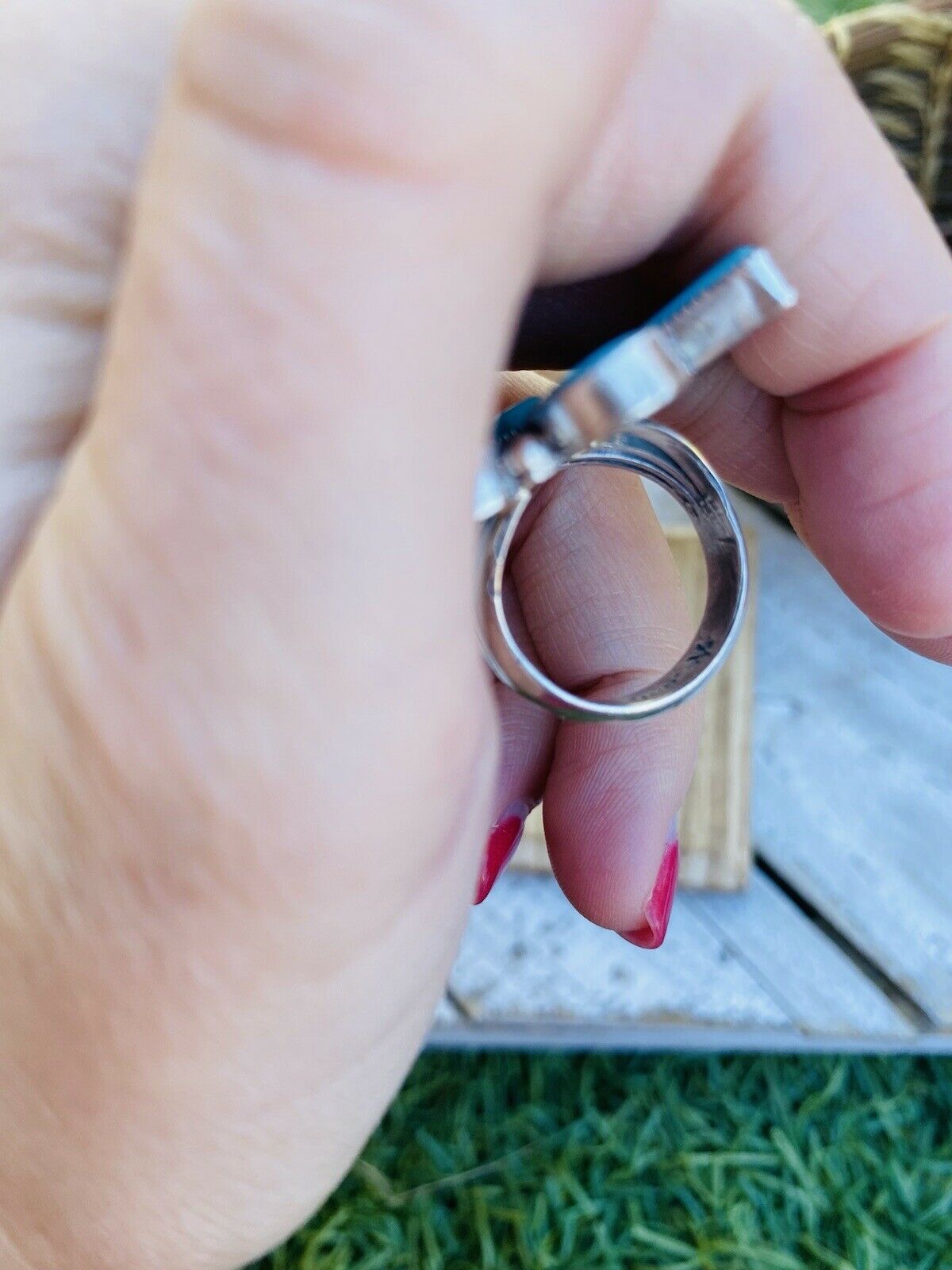 Handcrafted Turquoise & Sterling Silver Cluster Ring Size 7