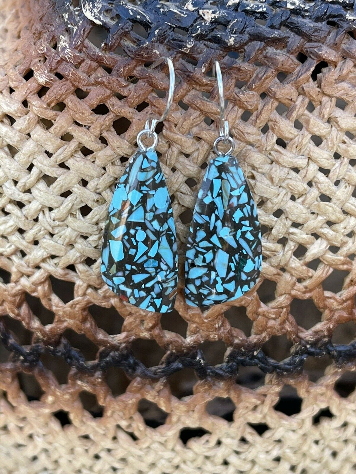 Handcrafted Multi Stone Turquoise Sterling Silver Dangle Earrings