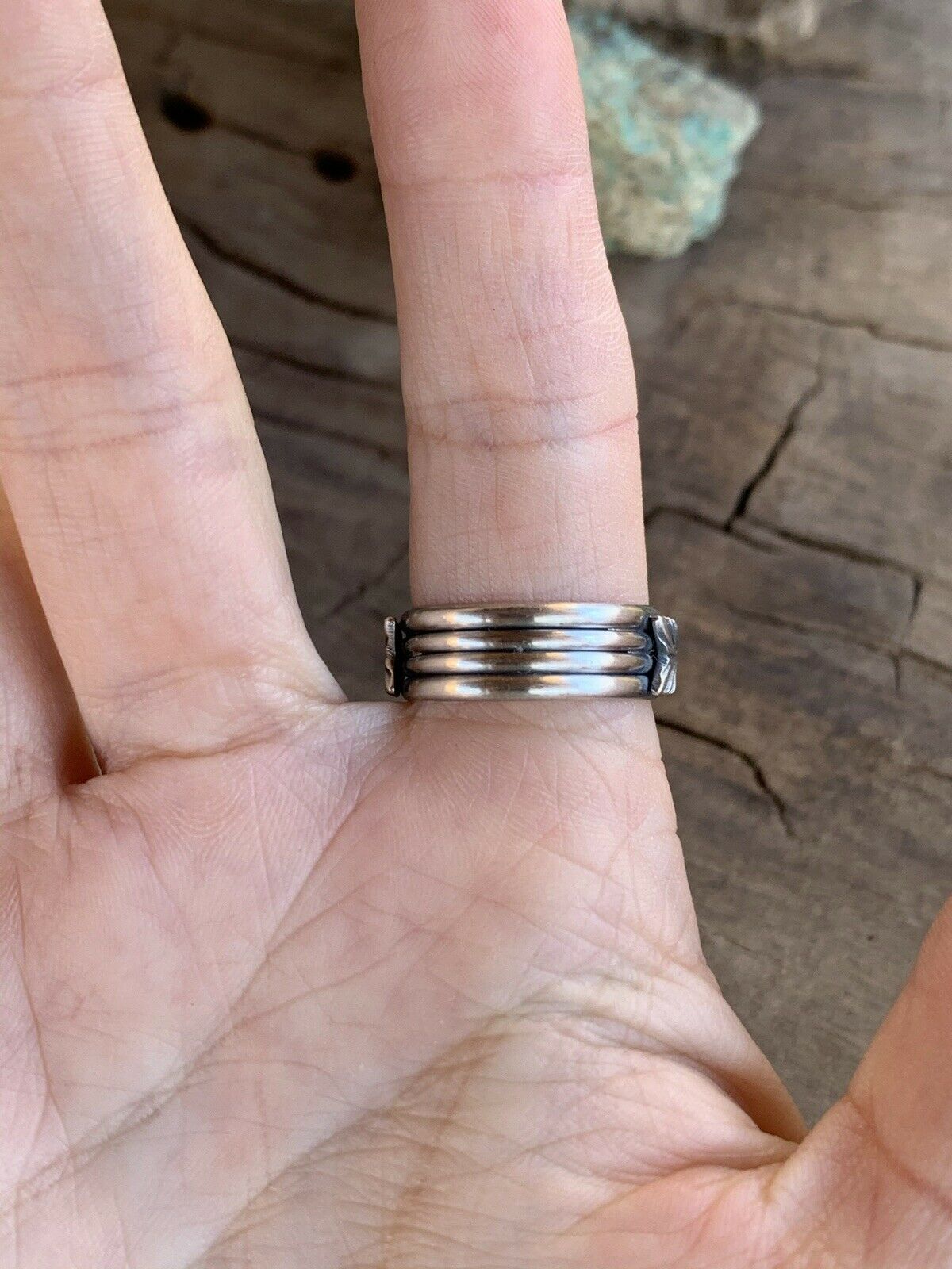 Handcrafted Turquoise & Sterling Silver 4 Row Ring