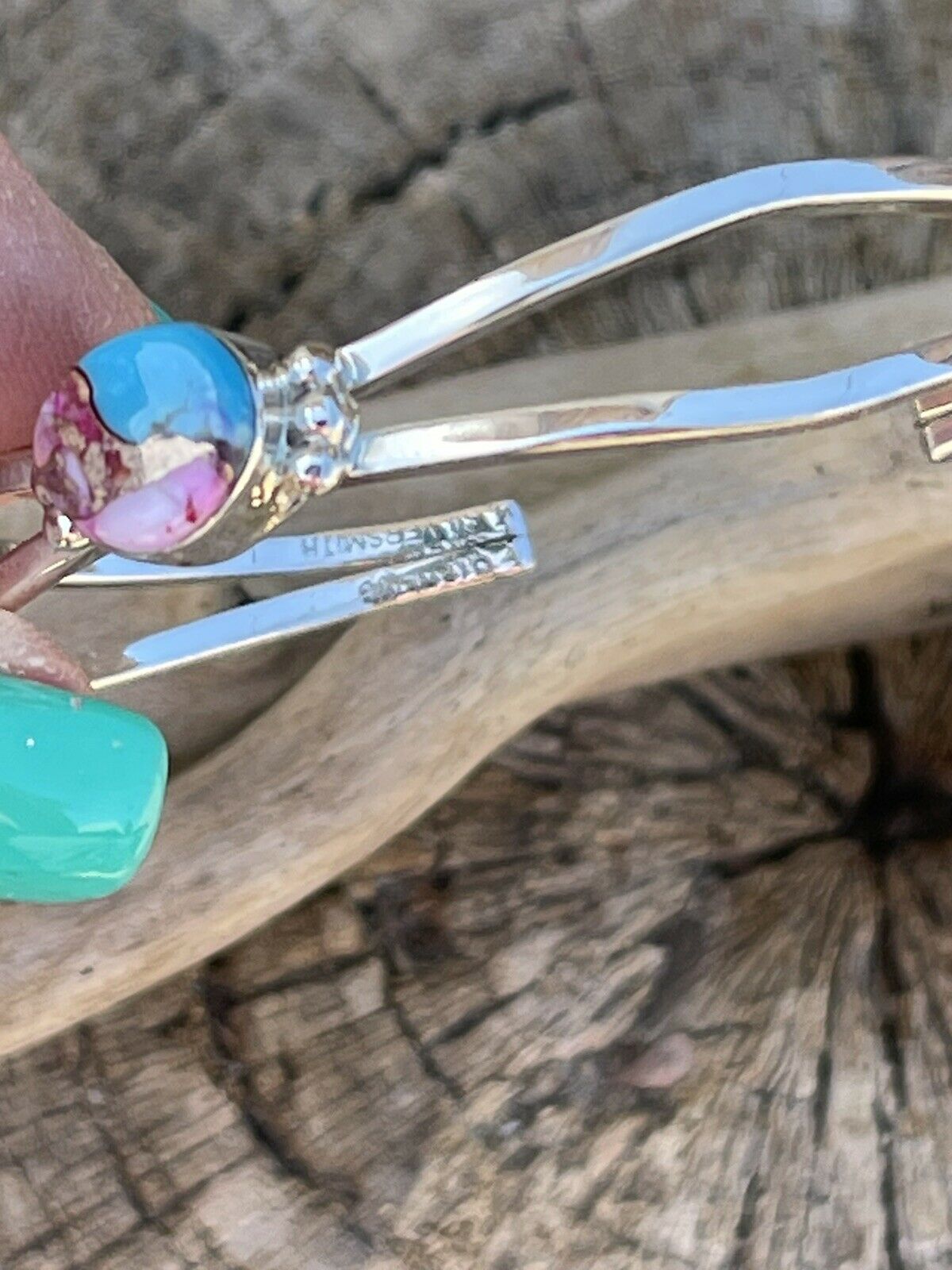Handcrafted Pink Dream Mohave Sterling Silver Cuff Stacker Bracelet Signed