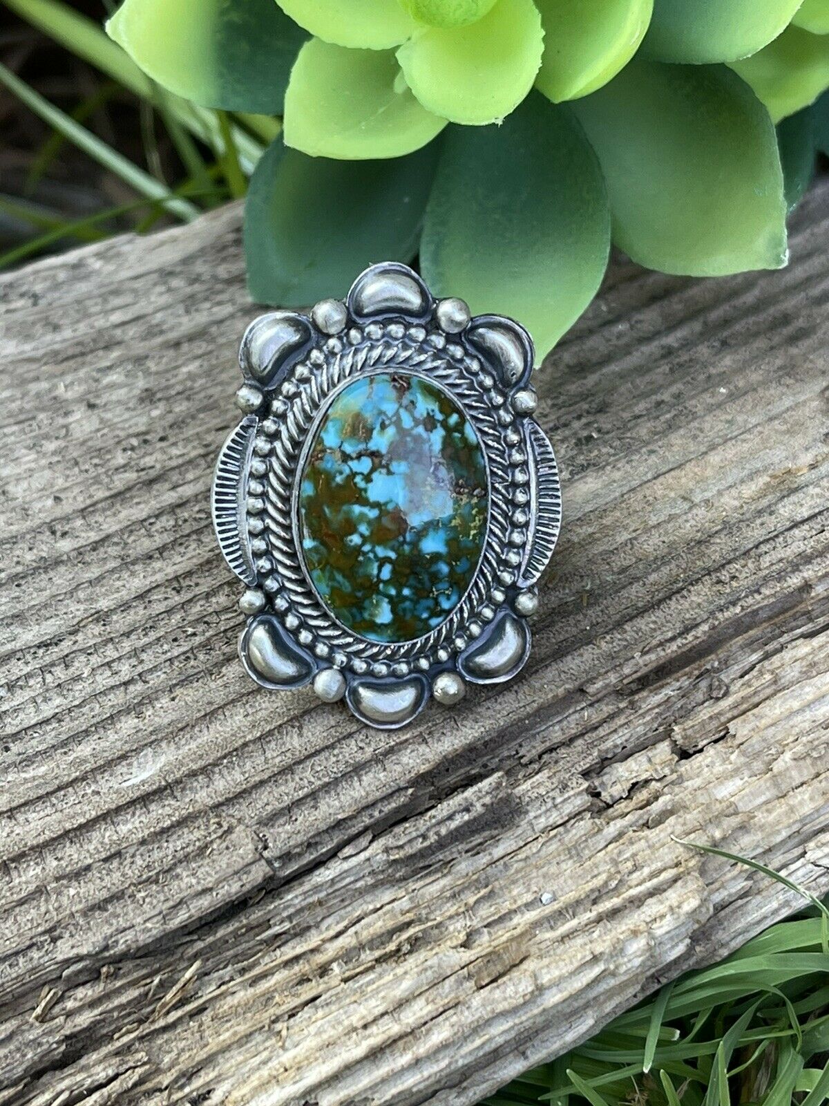 Handcrafted Sonoran Mountain Turquoise & Sterling Silver Statement Ring Sizes 7.5