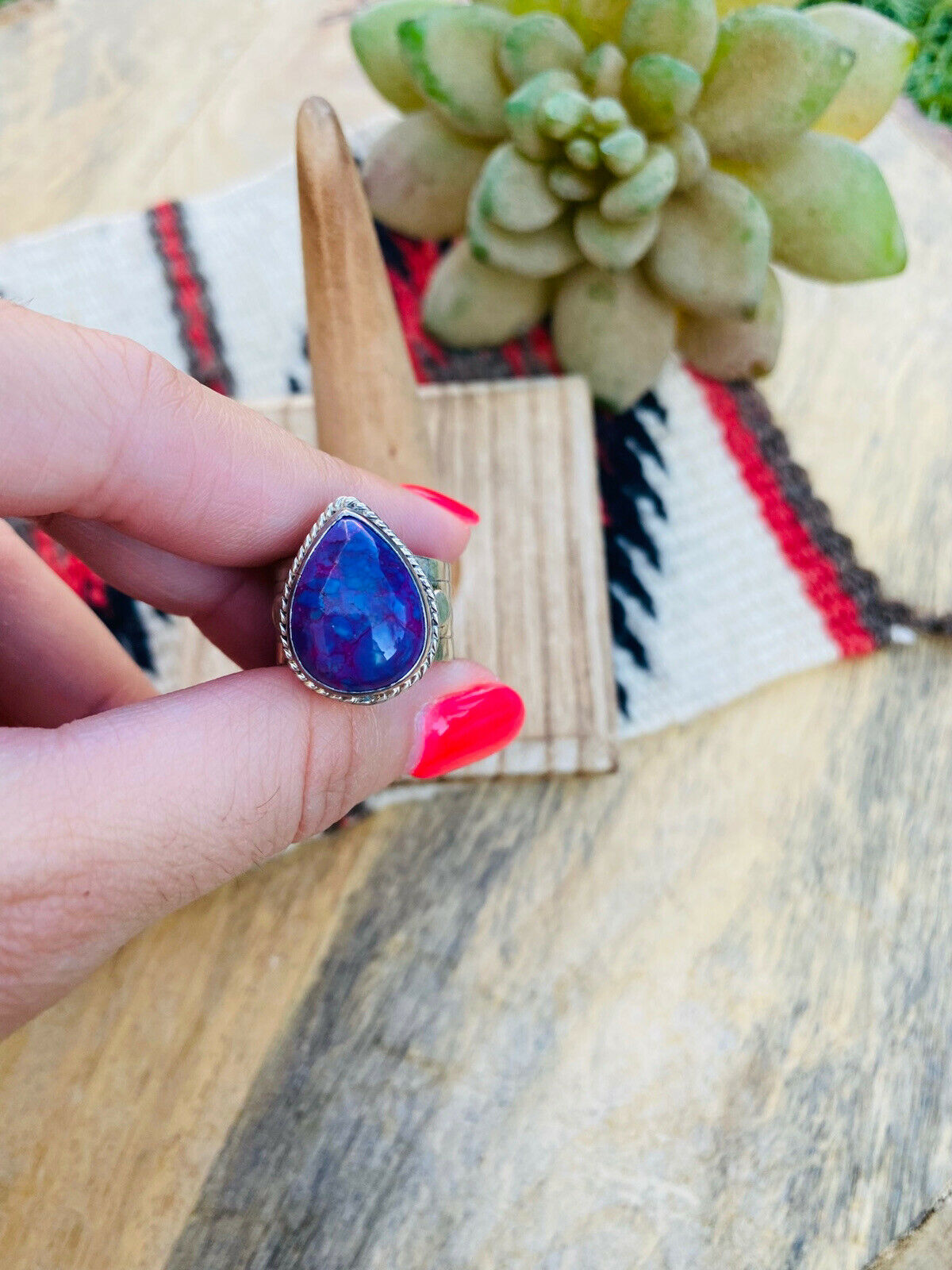 Handcrafted Purple Kingman Turquoise & Sterling Silver Ring Size 5.5