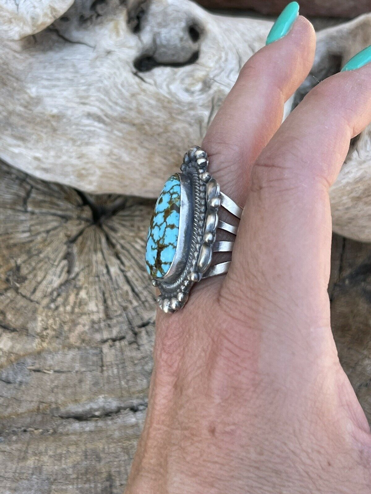 Handcrafted Sonoran Mountain Turquoise & Sterling Silver Statement Ring Size 7