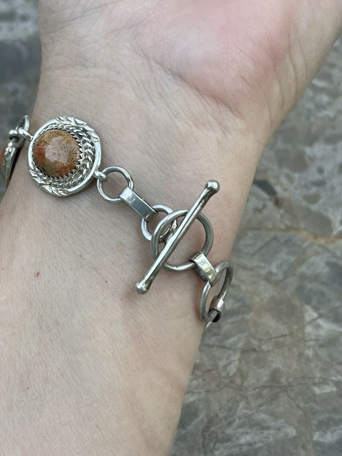 Handcrafted Rust Jasper & Sterling Silver Link Oval Southwest Bracelet