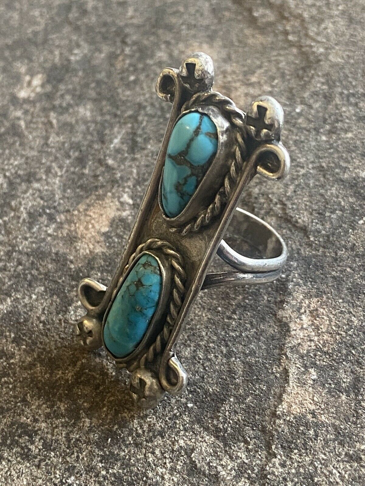 Handcrafted Turquoise & Sterling Silver Ring Sz 5.5