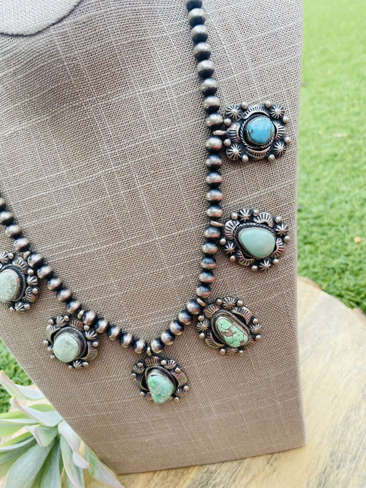 Handcrafted Carico Lake Turquoise & Sterling Silver Necklace Signed