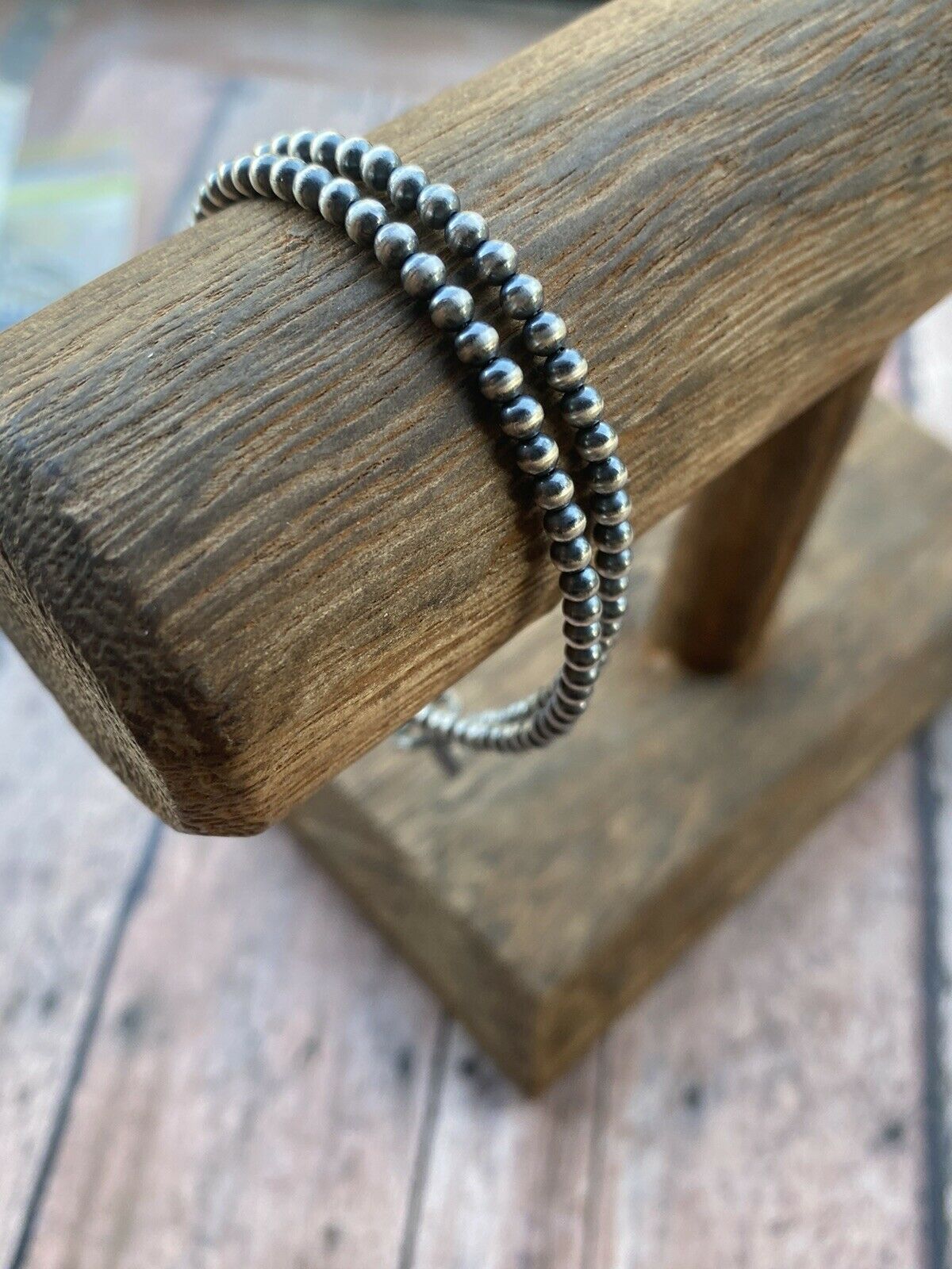 Sterling Silver 3mm 7.5 Inch Handcrafted Pearl Style Beaded Bracelet