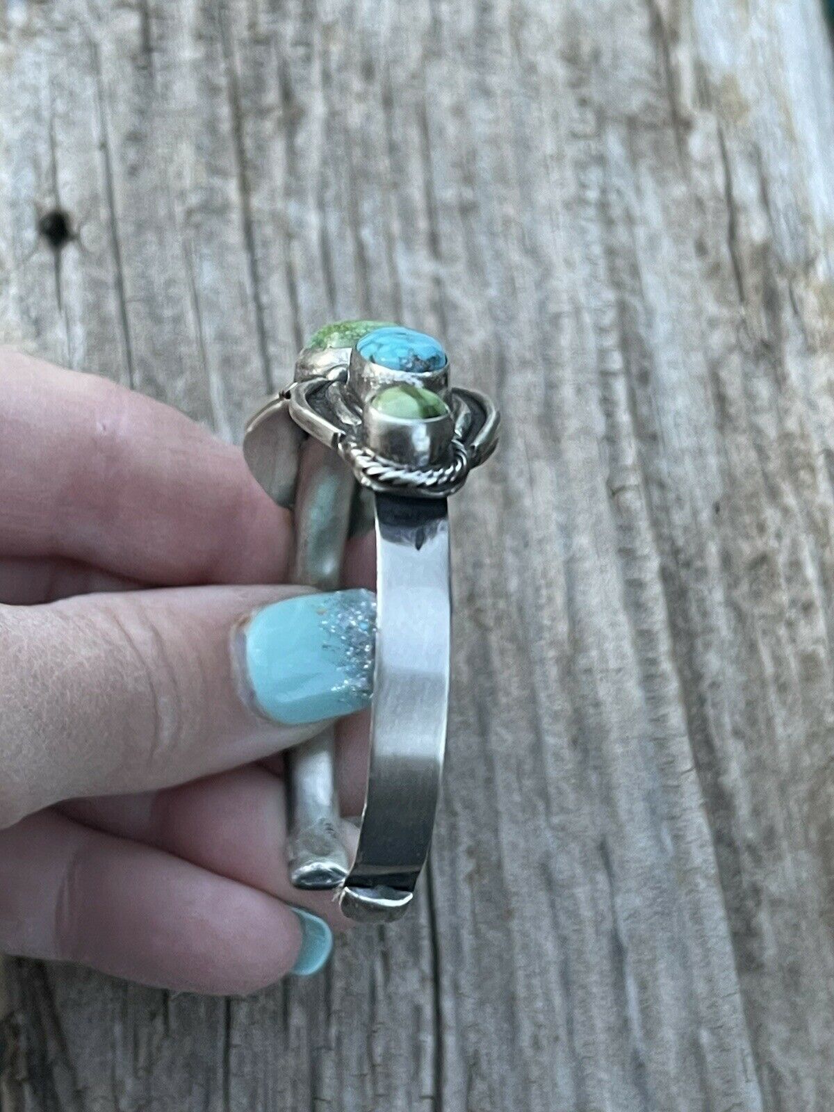 Navajo Sterling Sonoran Gold & Golden Hills Turquoise Cuff Bracelet Signed /