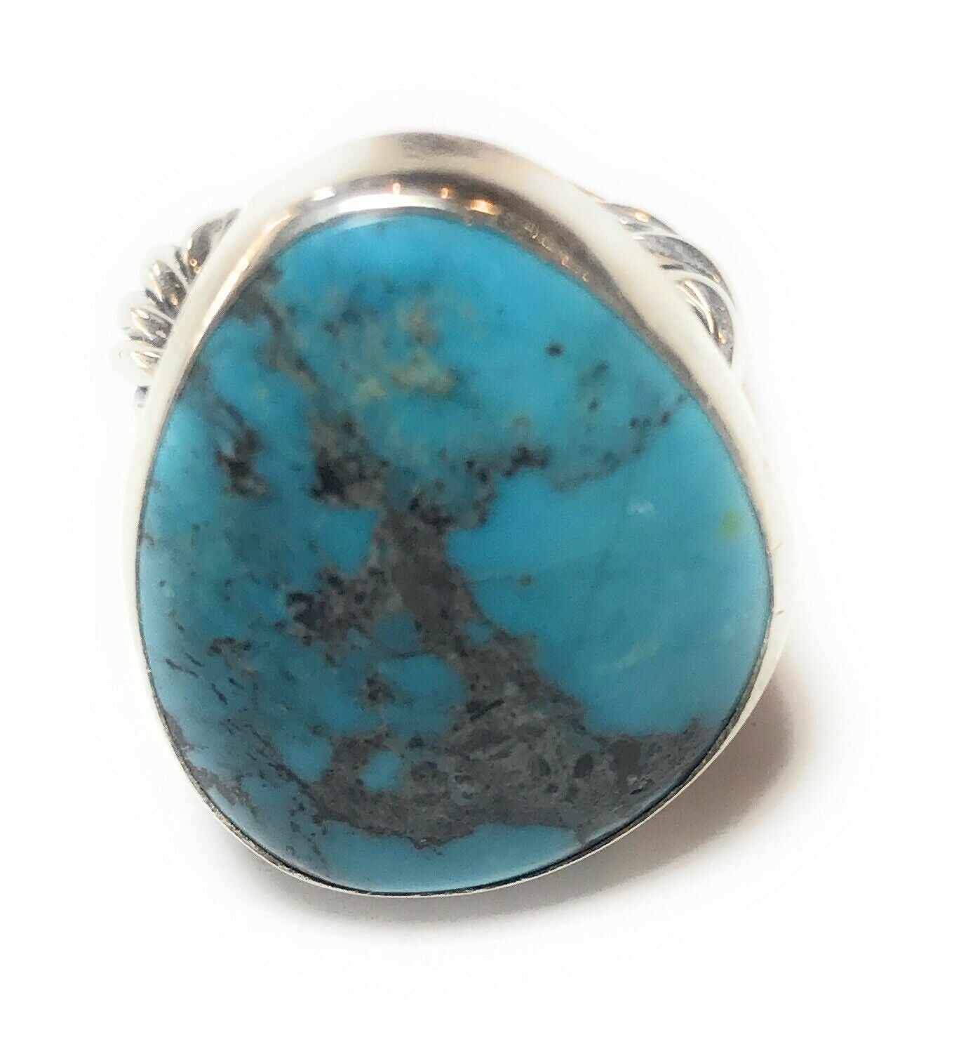 Handcrafted Stunning Rope Style Turquoise & Sterling Silver Ring Size 6