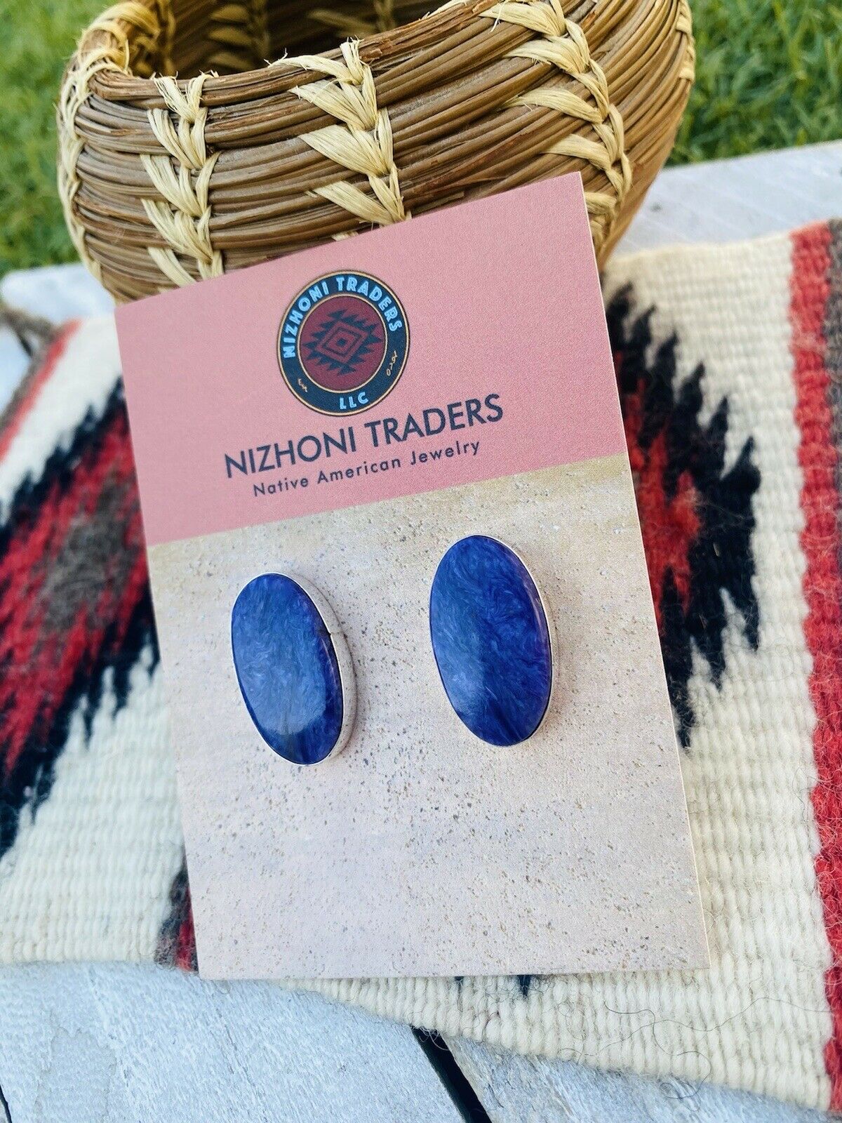 Handcrafted Sterling Silver And Purple Charoite Stud Earrings