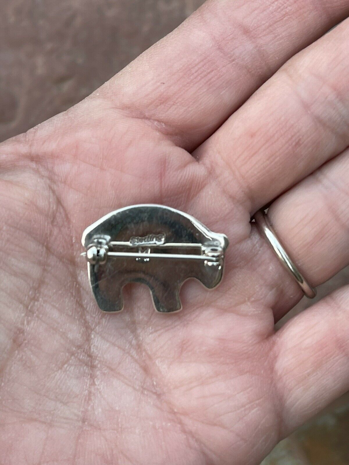 Handcrafted Sterling Silver Multi Stone Buffalo Pendant Pin Signed
