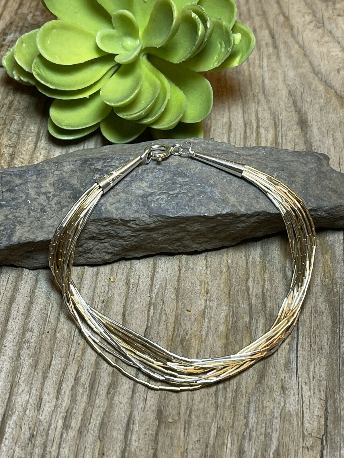 Handcrafted Delicate Liquid Silver Two Tone Bracelet