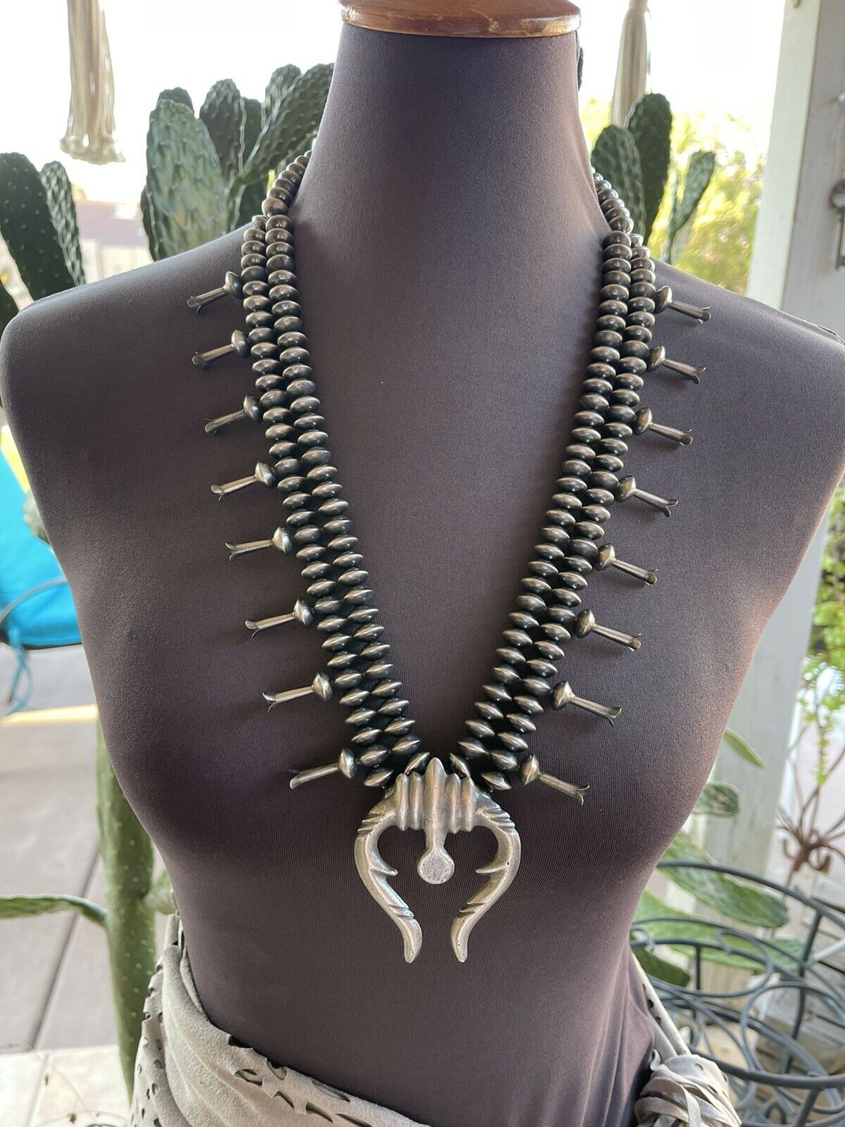 Handcrafted Sterling Silver Squash Naja Blossom Necklace Ruby Haley