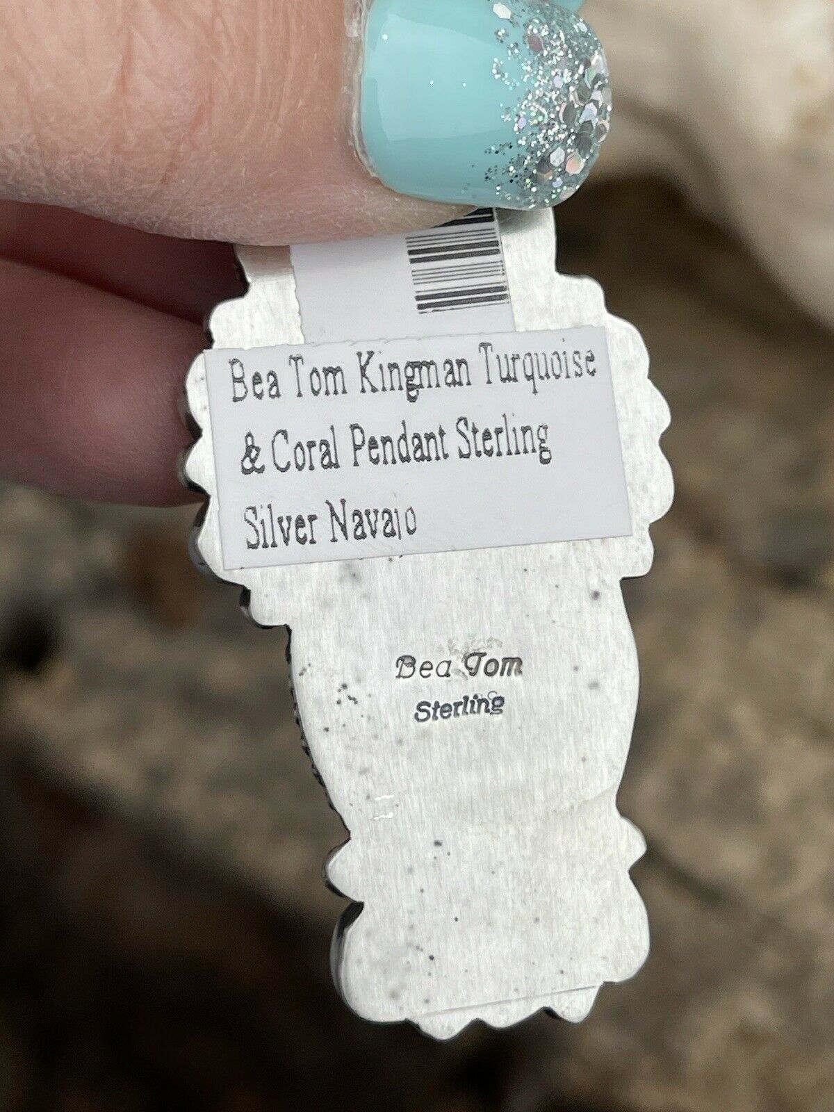 Handcrafted Sterling Kingman Web Turquoise & Red Coral Taos Pendant Bea Tom