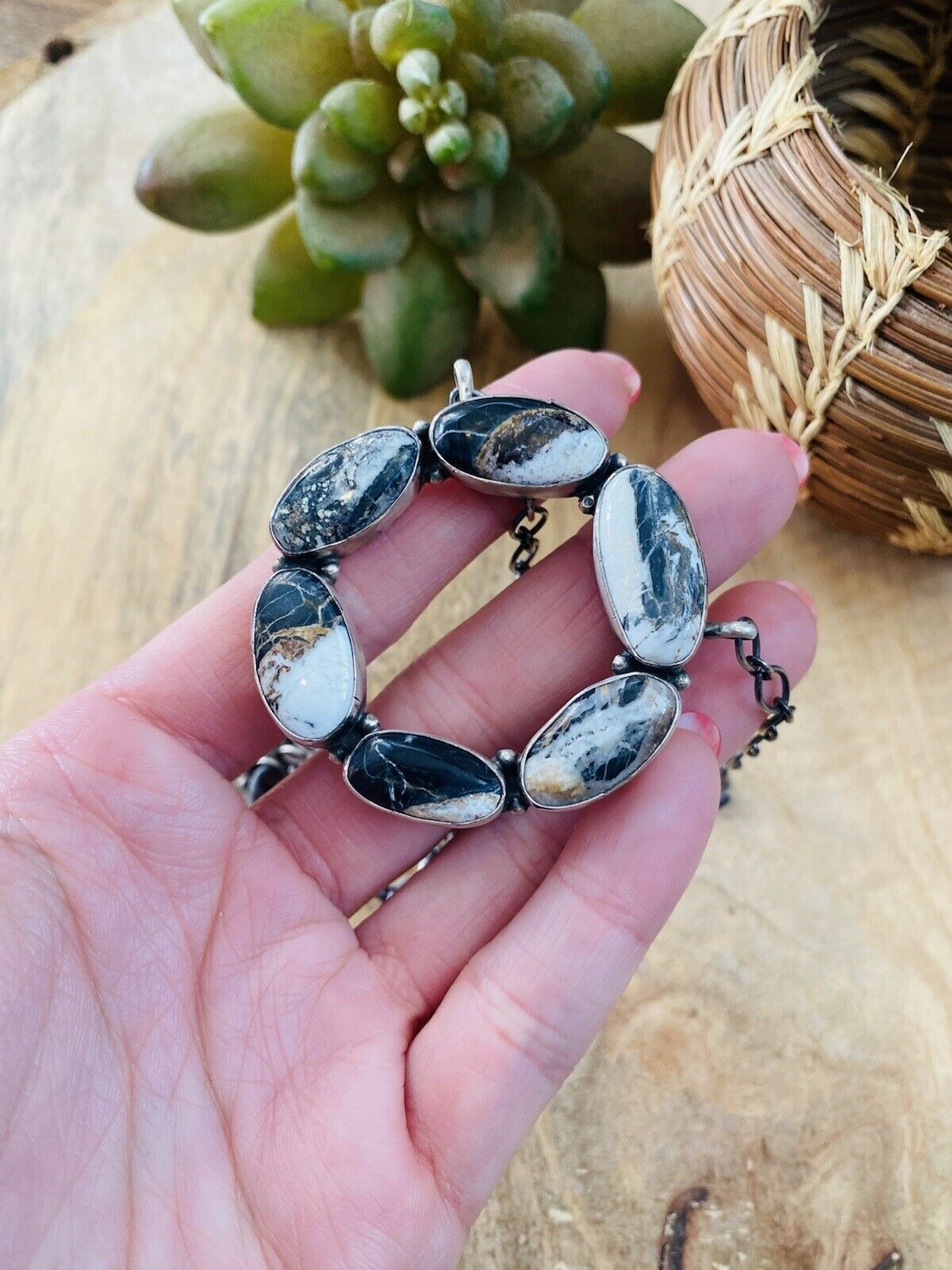 Handcrafted Sterling Silver & White Buffalo Necklace Signed