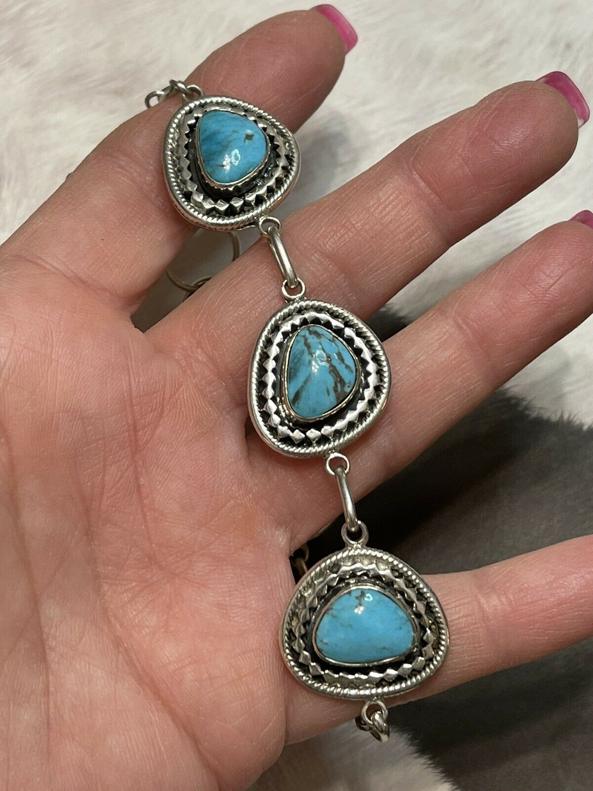Handcrafted Sweet Kingman Turquoise & Sterling Silver Twist Link Bracelet