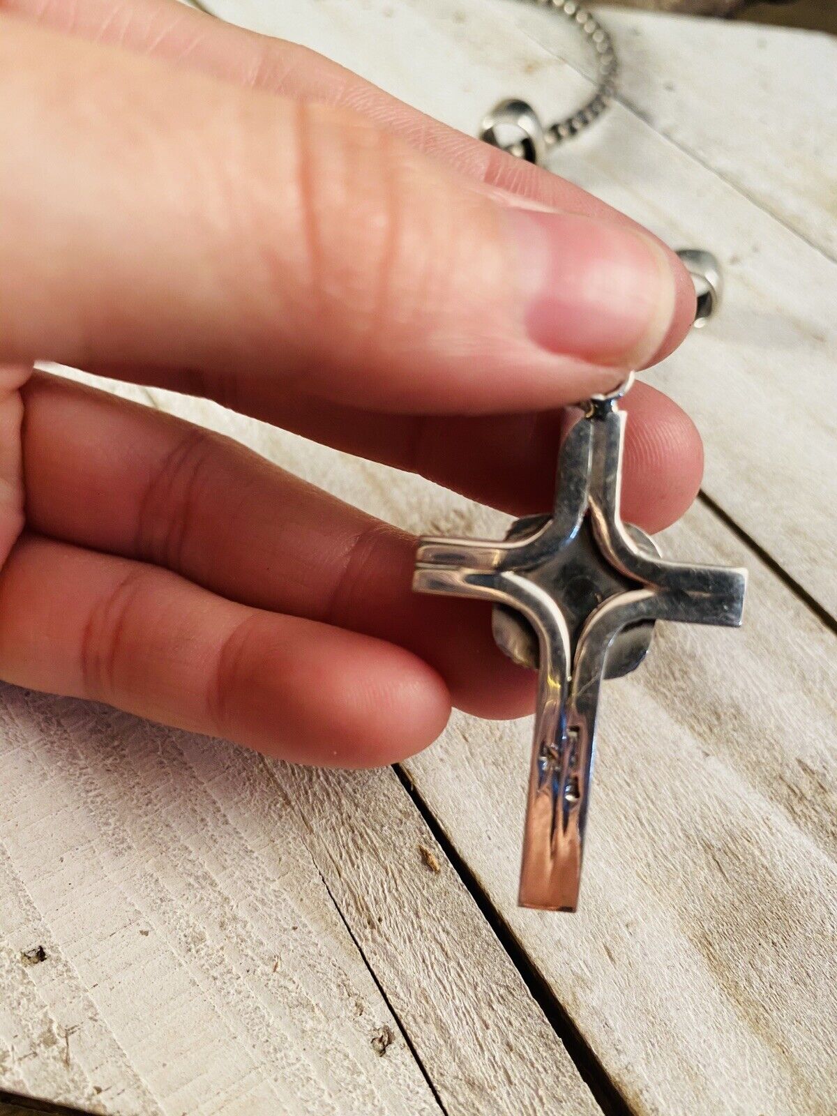 Handcrafted Sterling Silver & Purple Spiny Oyster Cross Pendant Signed