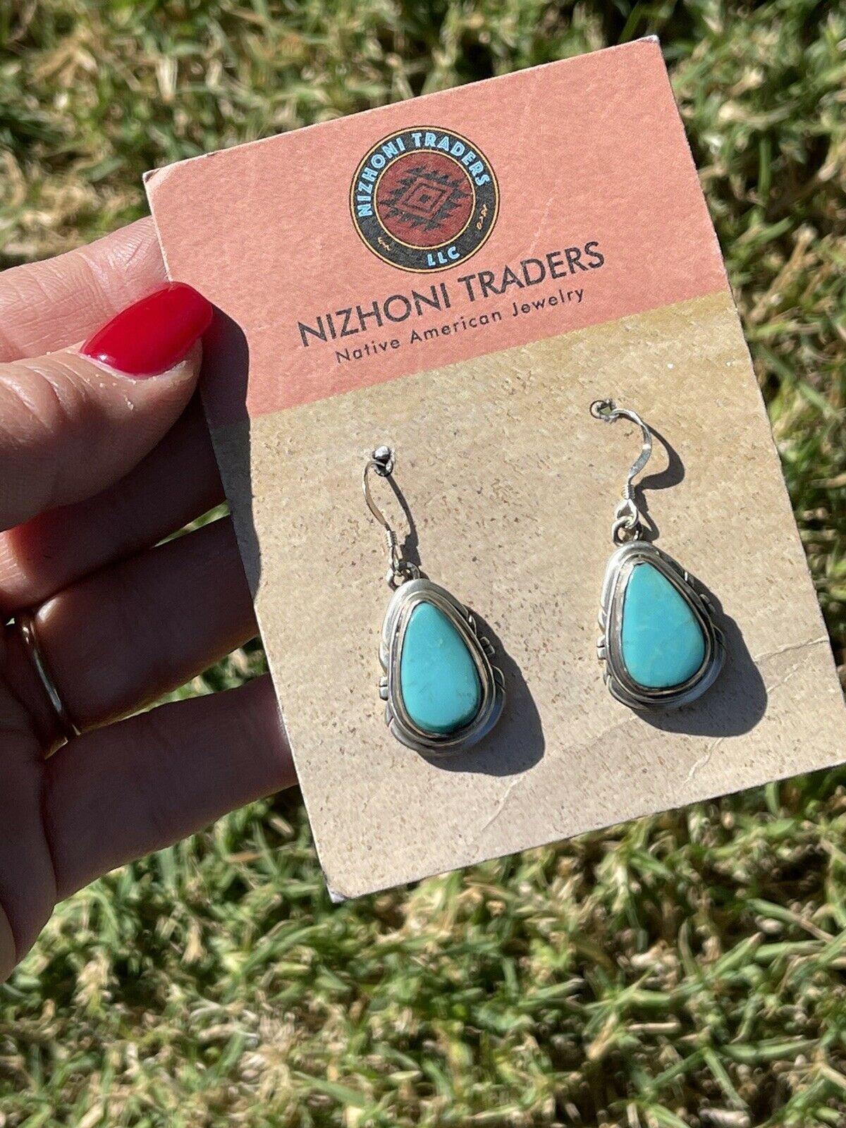 Handcrafted Sterling & Turquoise Teardrop Dangle Post Earrings Signed P. A Smith