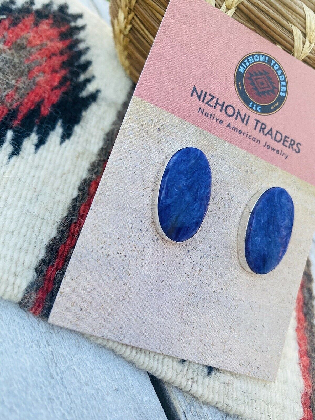 Handcrafted Sterling Silver And Purple Charoite Stud Earrings