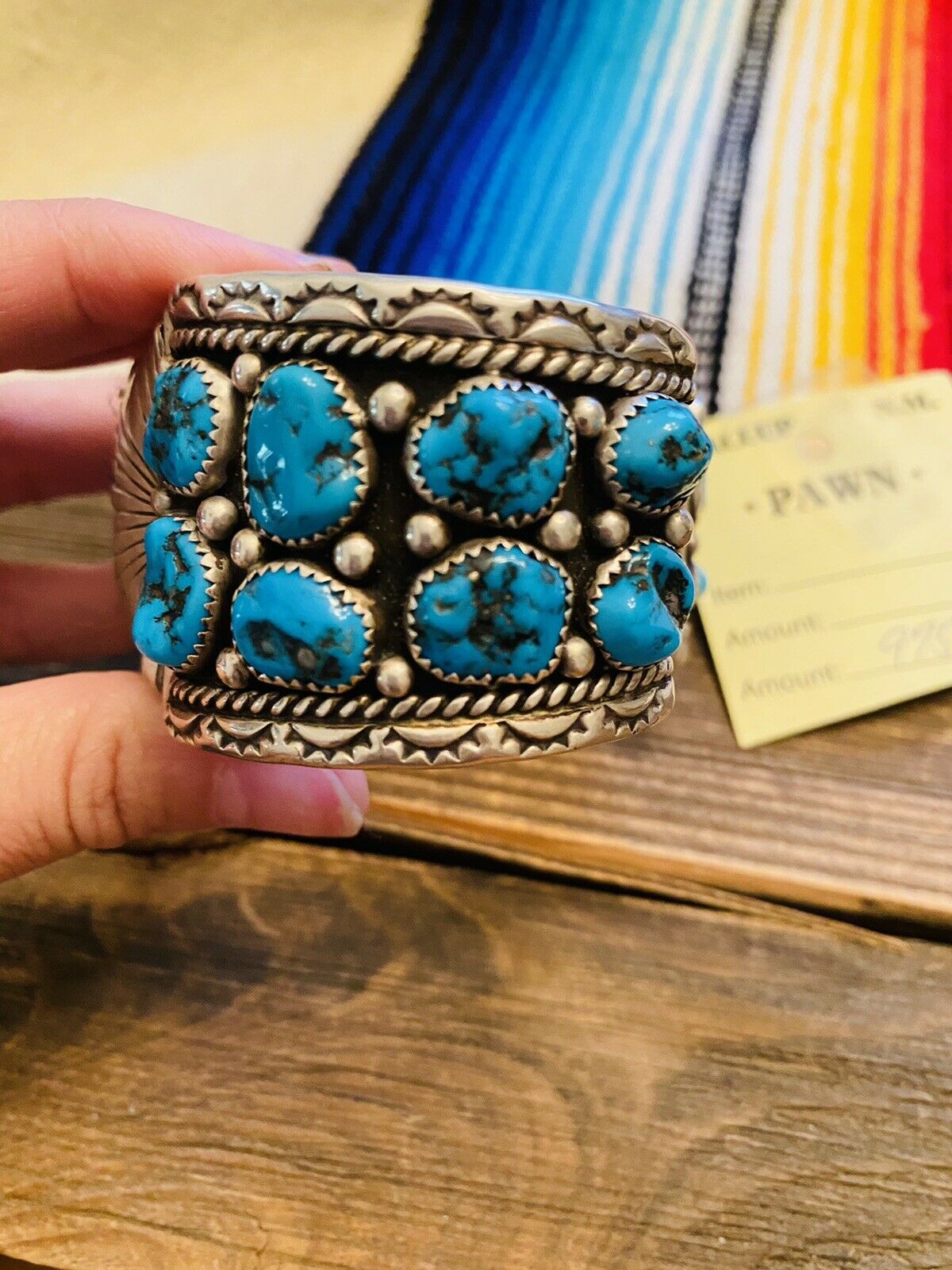 Handcrafted Vintage Turquoise & Sterling Silver Watch Cuff Signed