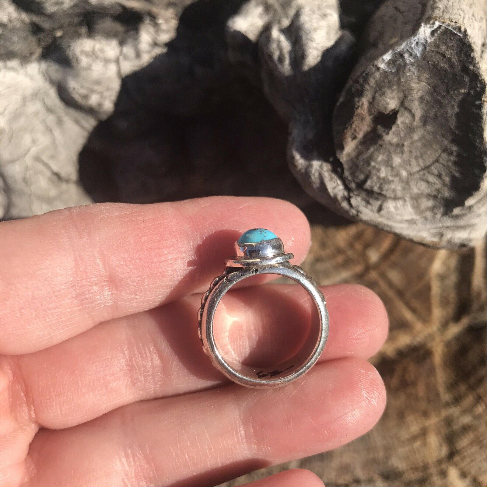 Handcrafted Kingman Turquoise & Sterling Silver Dotted Band Ring
