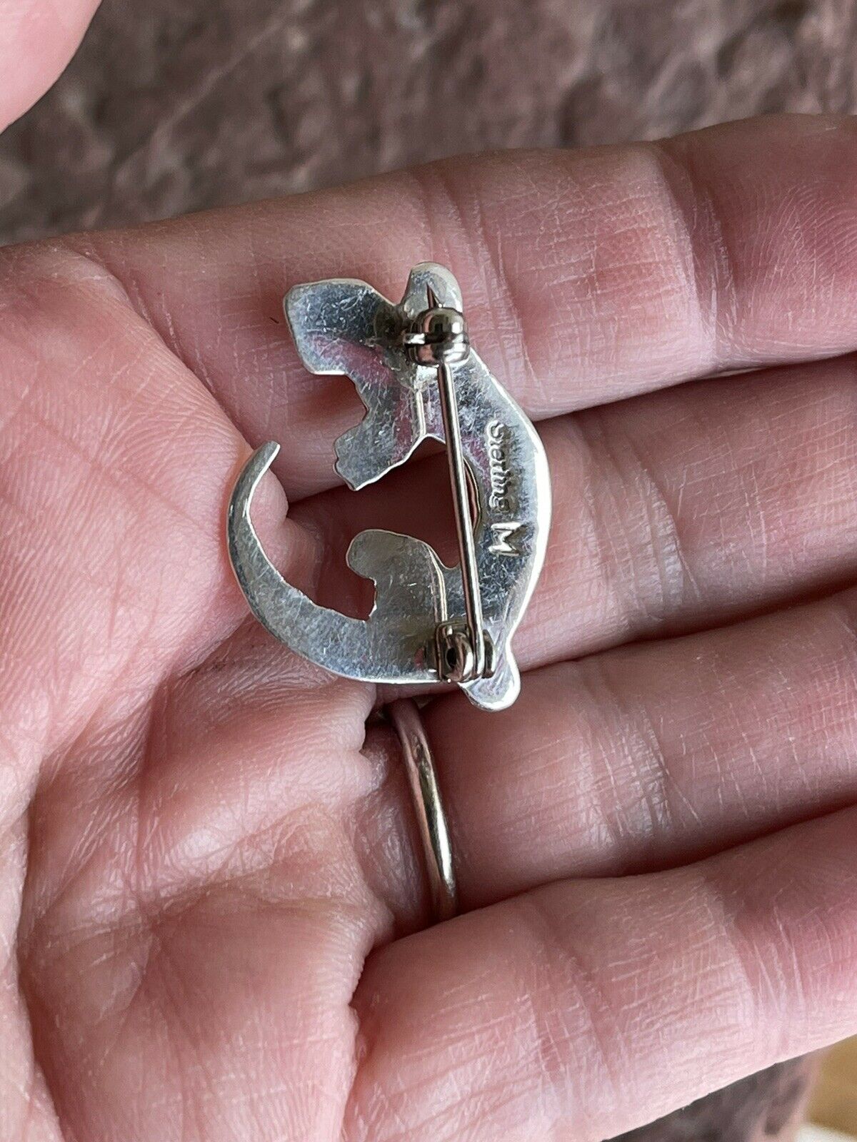 HandcraftedSterling Silver Turquoise, Onyx and Spiny Stone Lizard Pendant Pin Signed