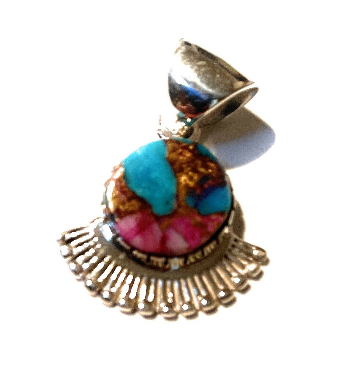 Handcrafted Pink Dream Mojave & Sterling Silver Fancy Fan Pendant