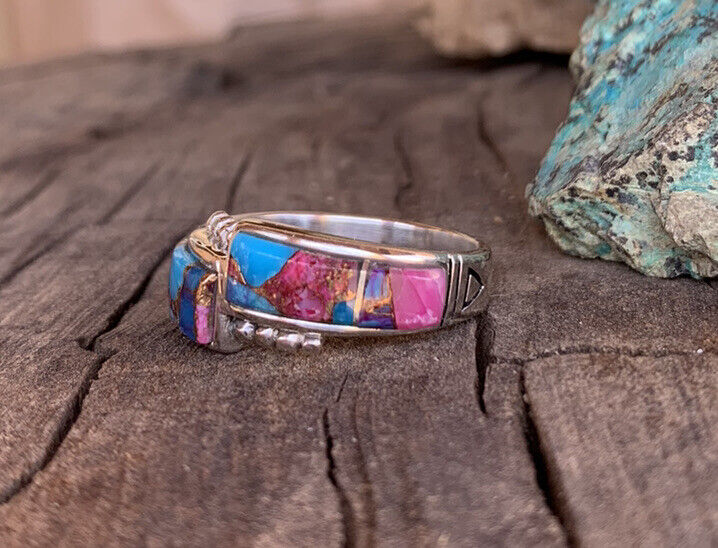 Handcrafted Pink Dream Mojave & Sterling Silver Band