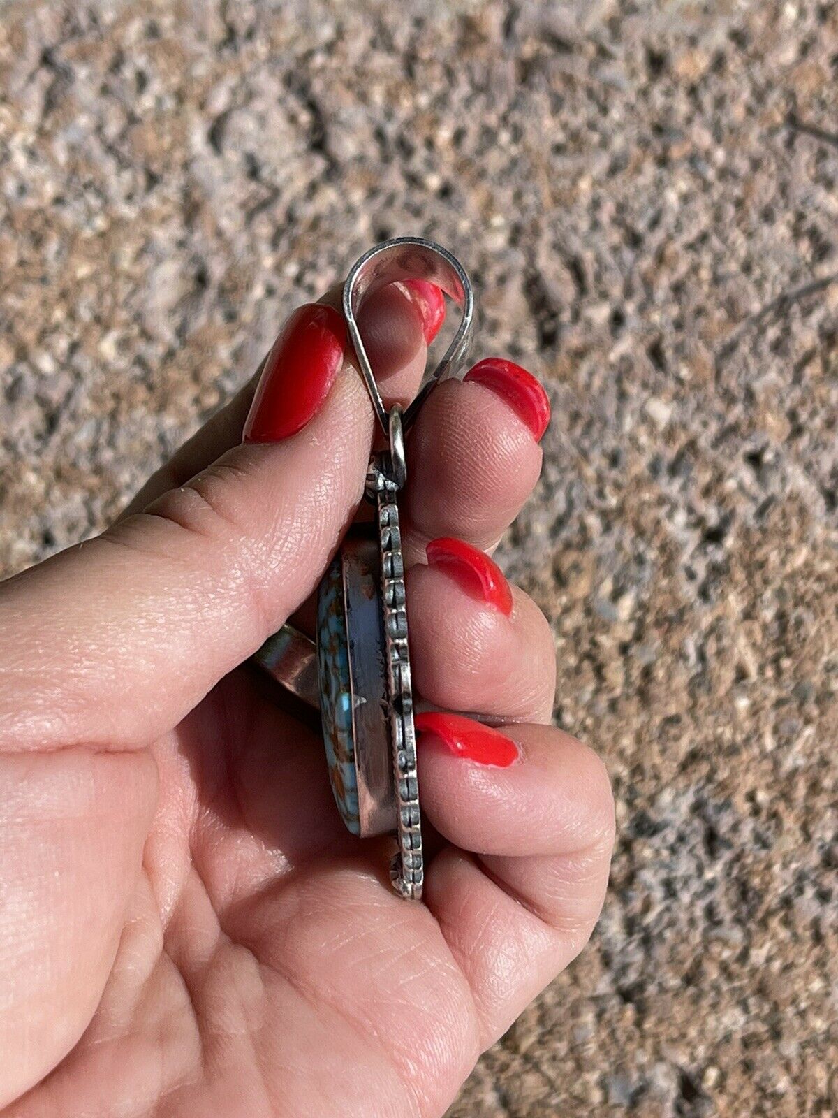 Handcrafted Number 8 Turquoise & Sterling Silver Elegant Pendant Signed