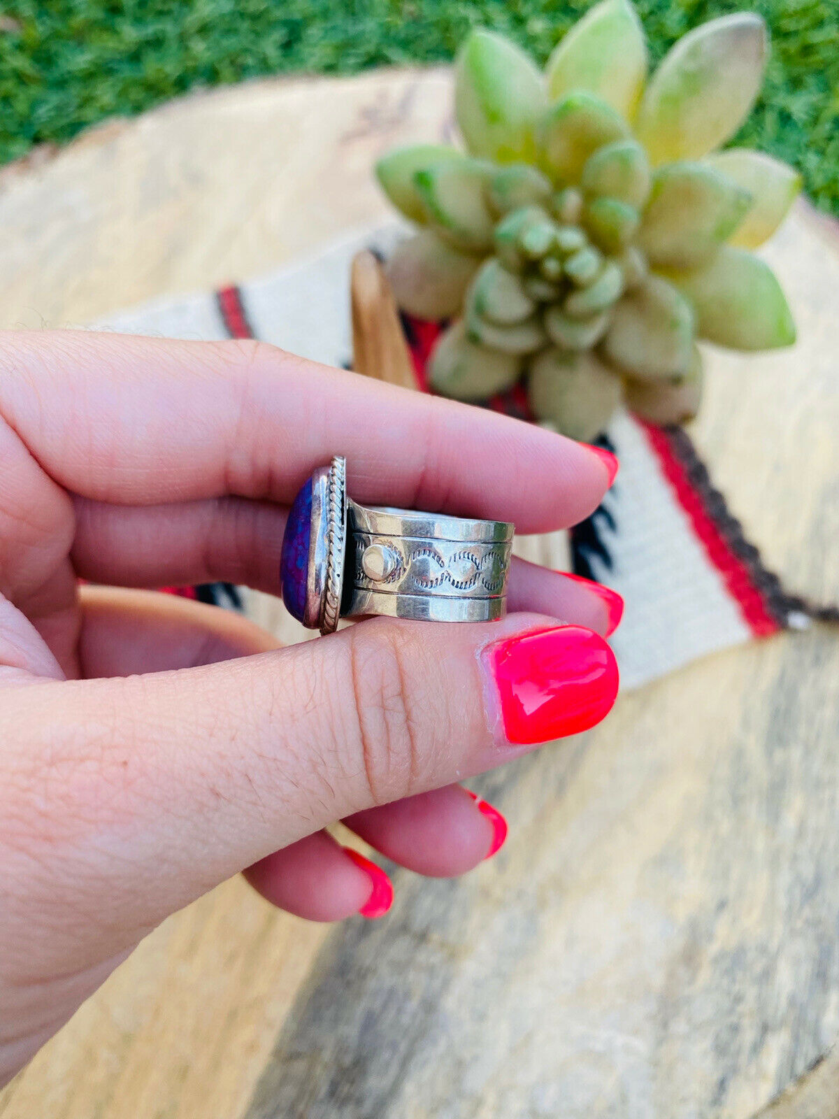 Handcrafted Purple Kingman Turquoise & Sterling Silver Ring Size 5.5