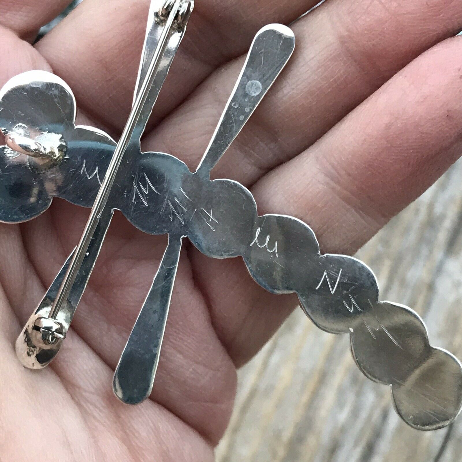 Navajo Sterling Silver & Multi Color Opal Stone Dragonfly Pendant Pin Signed