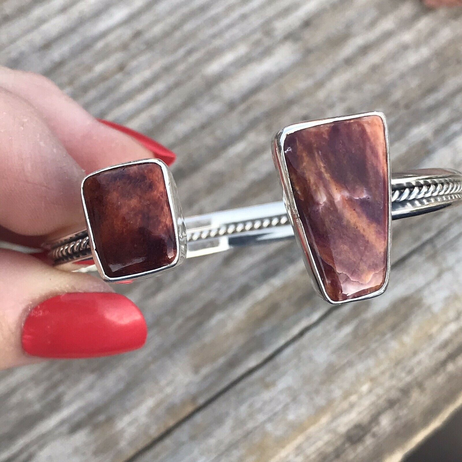 Handcrafted Floating Spiny Oyster Sterling Silver Cuff Bracelet Stamped