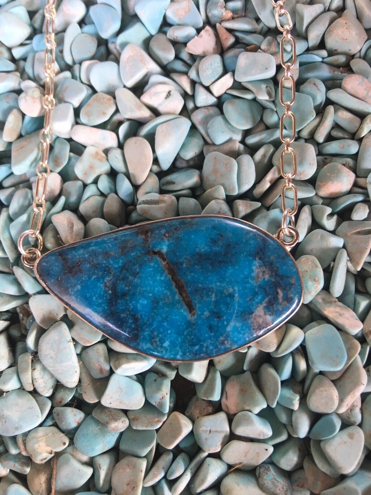 Navajo Kingman Turquoise Sterling Silver Drop Necklace Signed