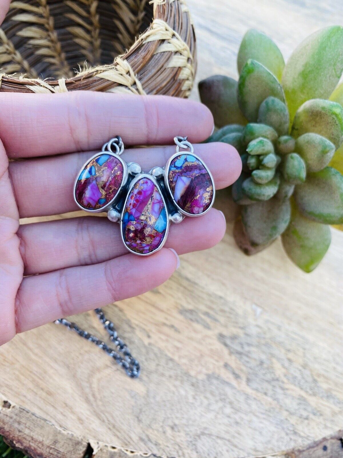 Handcrafted Sterling Silver & Pink Dream Mohave Necklace Signed