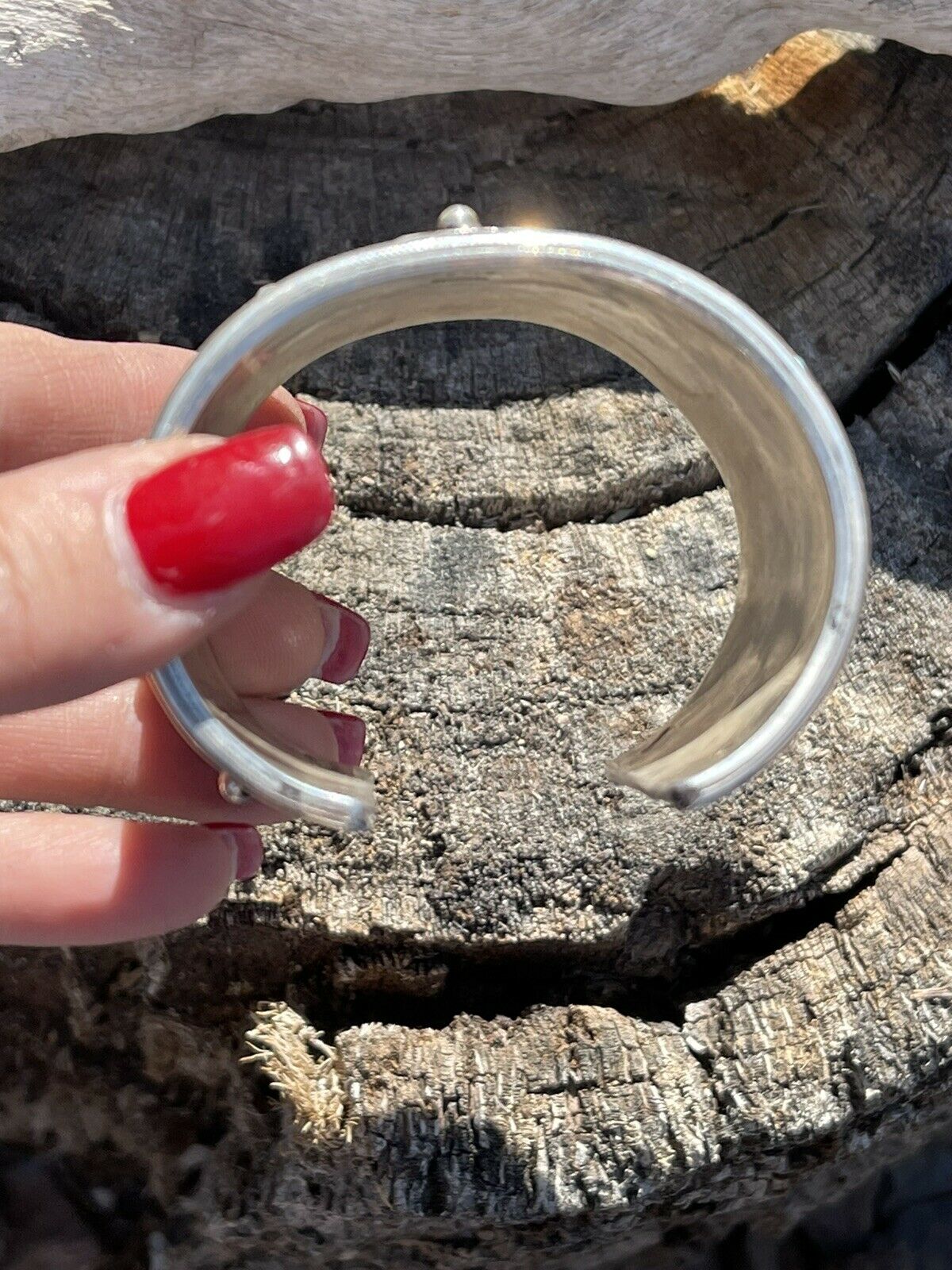 Handcrafted Sterling Silver Cross Bracelet Cuff With Turquoise Accent Stones Signed /