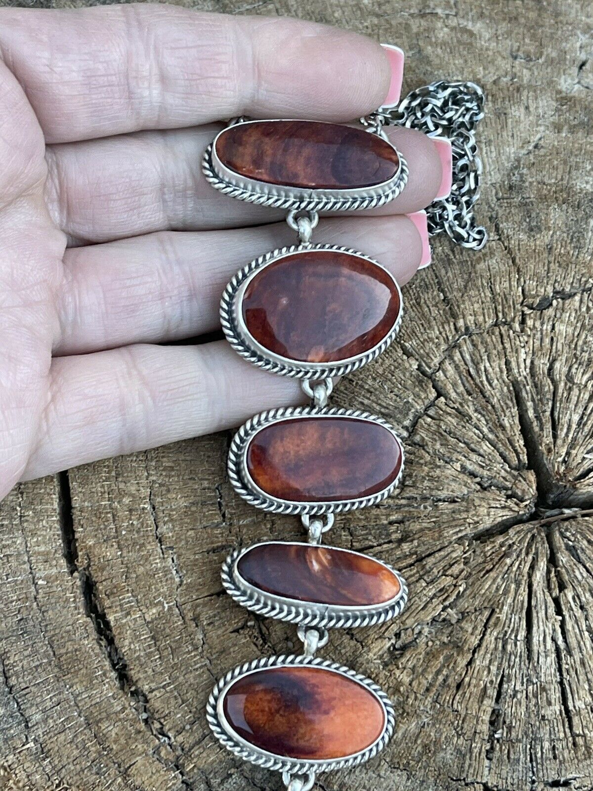 Navajo Sterling Silver Spiny Drop Necklace By Wydell Billie