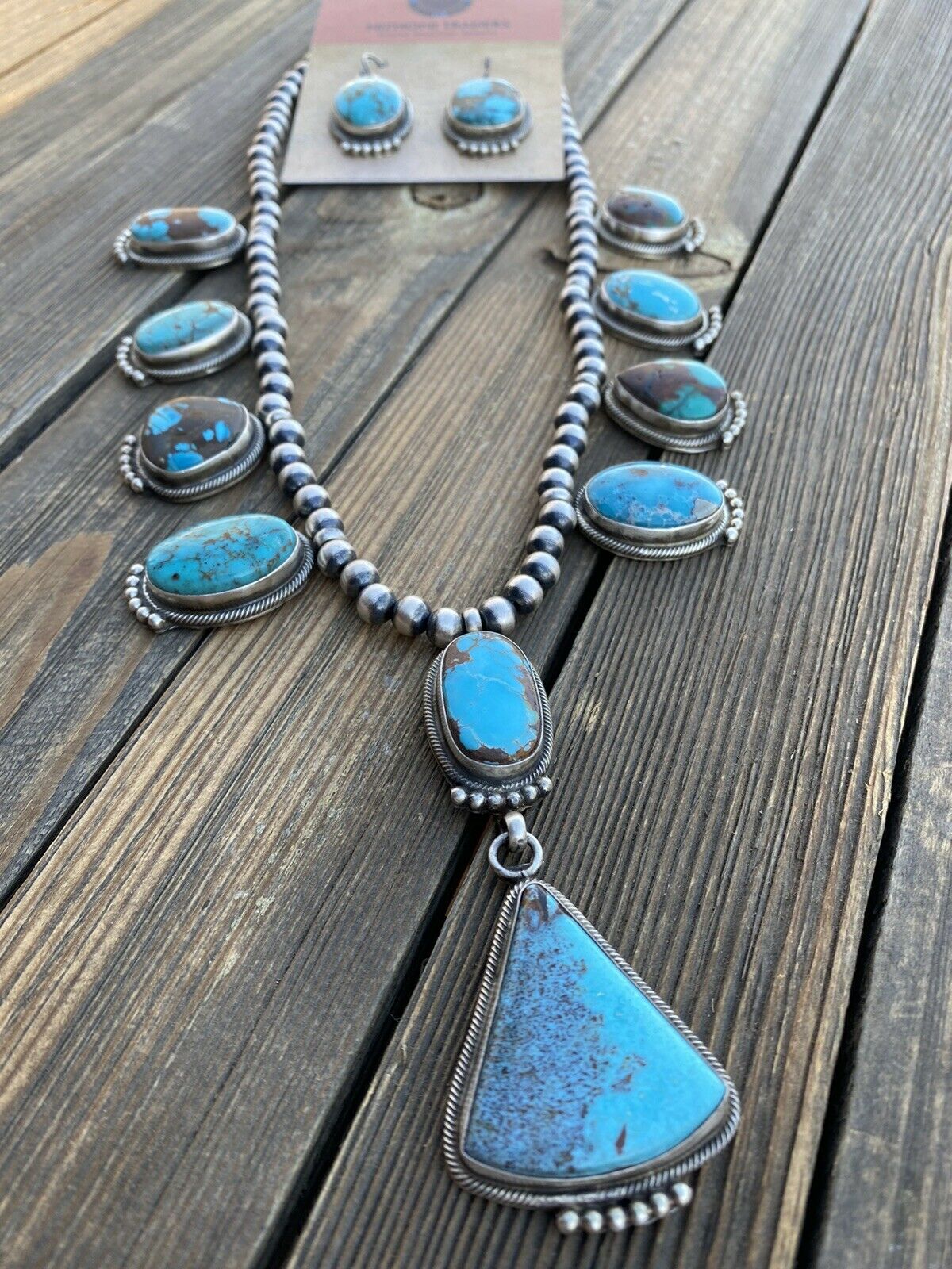 Handcrafted Sterling Silver Royston Turquoise Necklace & Earring Set
