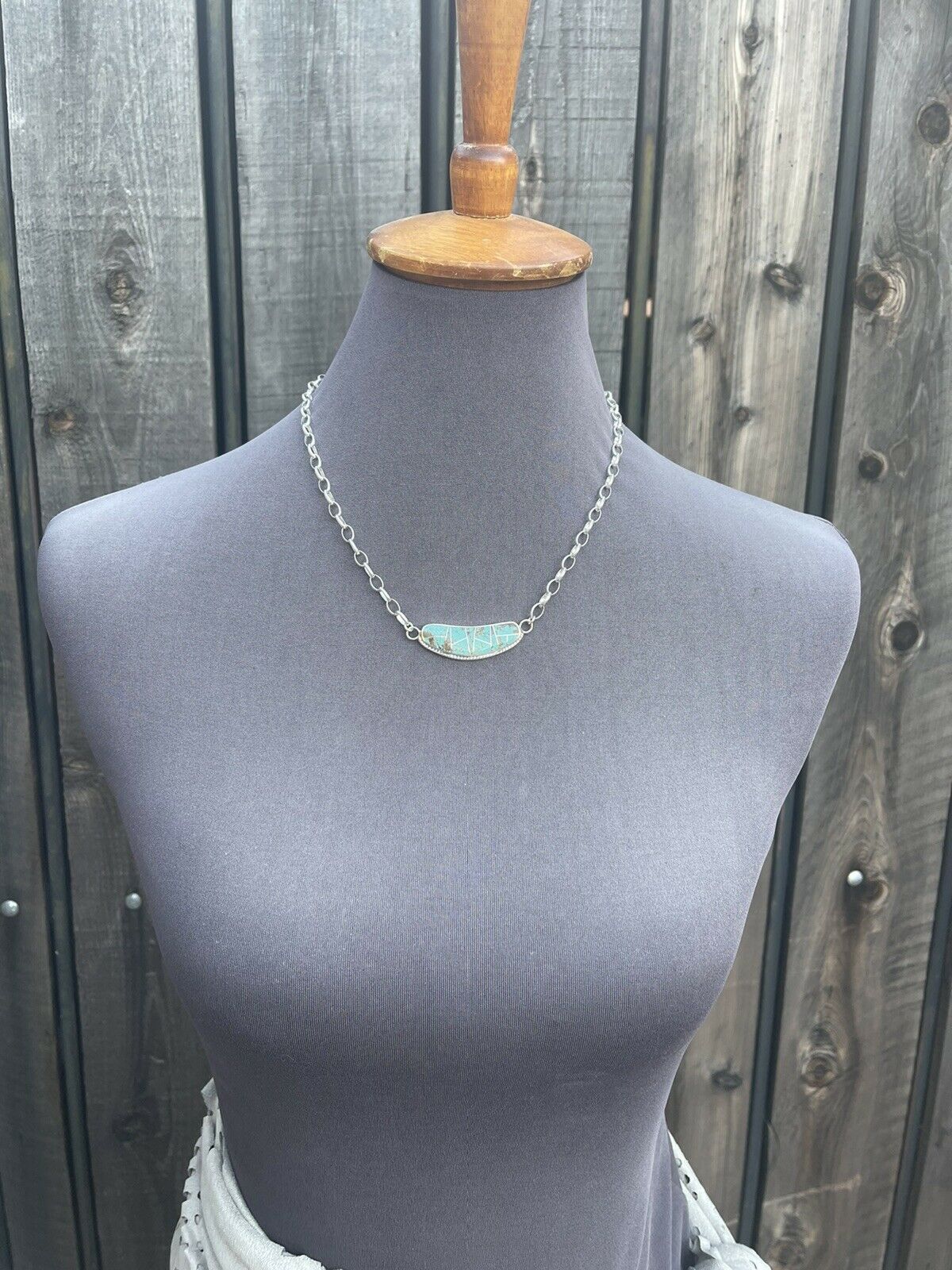 Handcrafted Sterling Silver & Turquoise Inlay Sleek Pendant Necklace