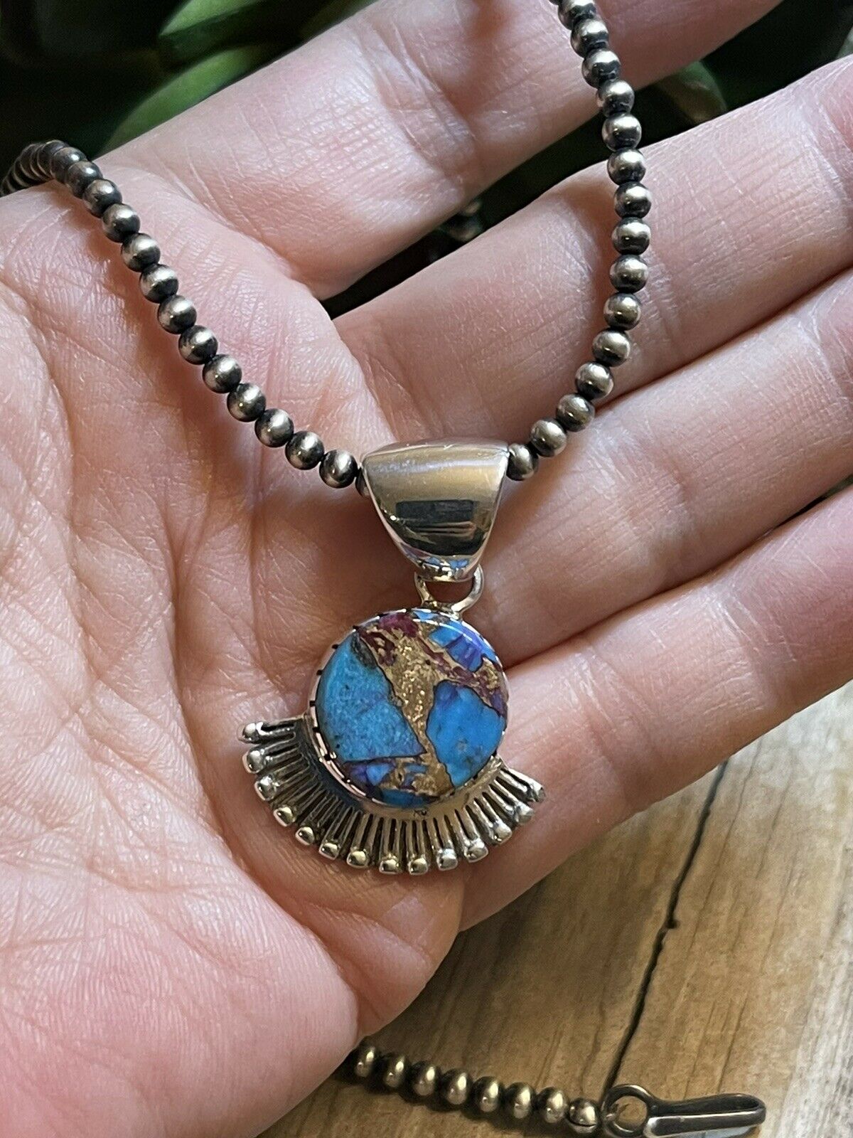 Handcrafted Pink Dream Mojave & Sterling Silver Fancy Fan Pendant