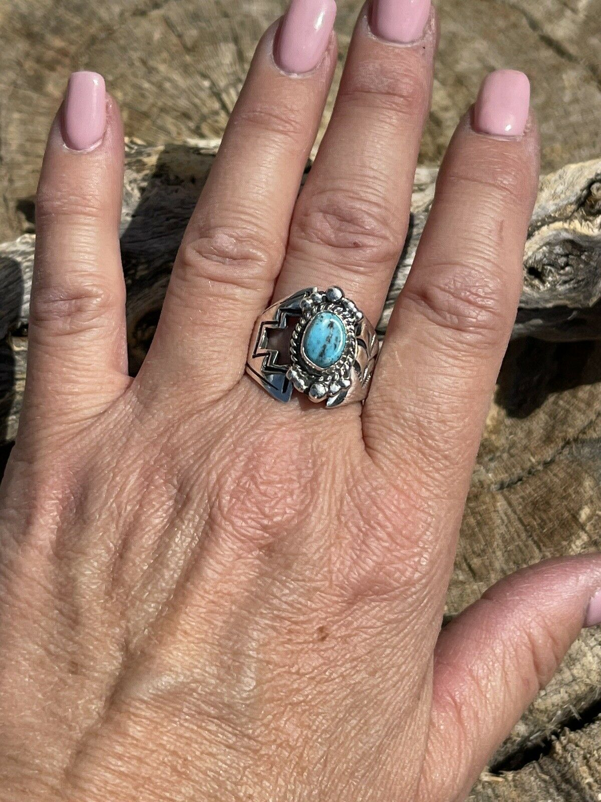 Handcrafted Turquoise And Sterling Silver Adjustable Ring
